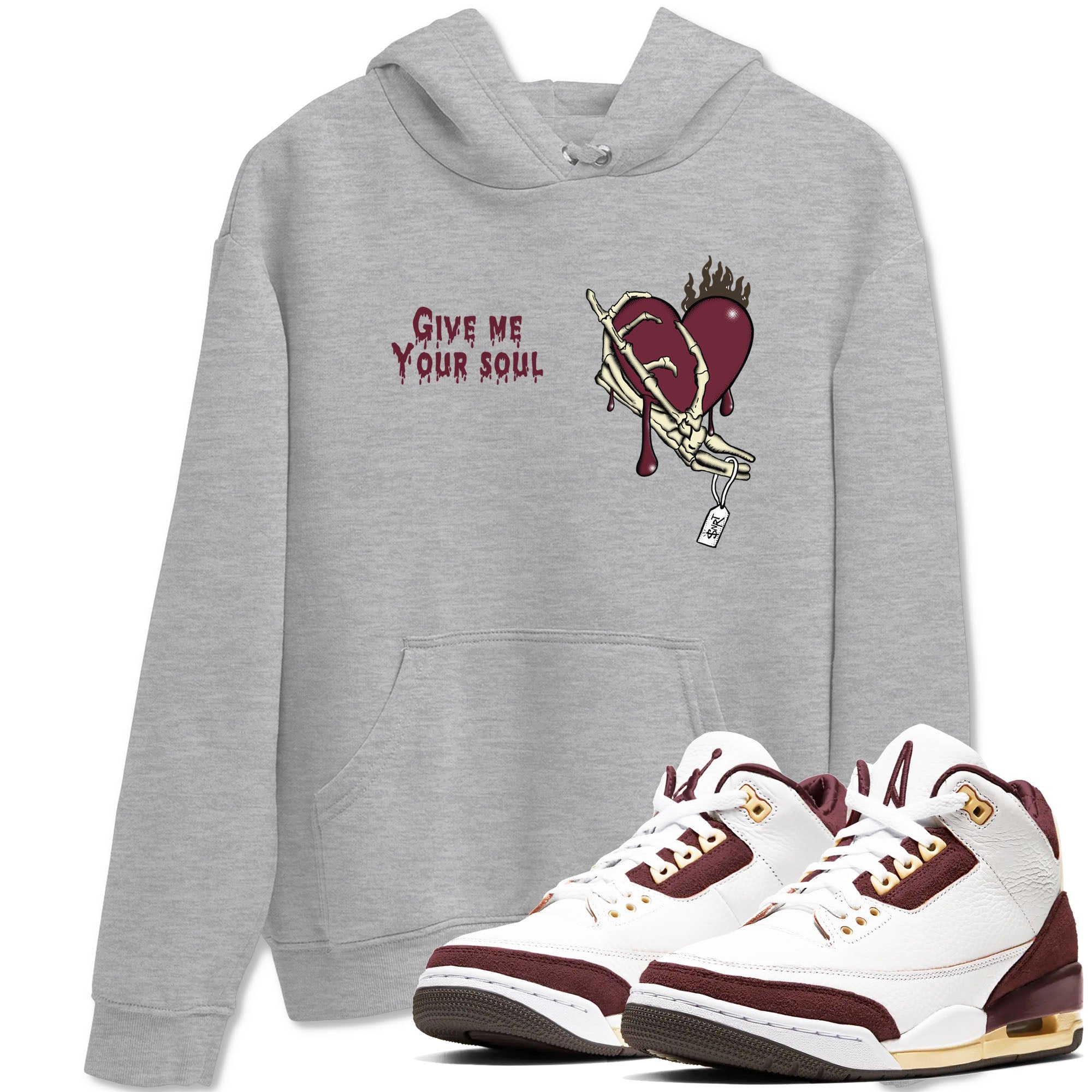 3s A Ma Maniere x Burgundy Crush shirts to match jordans Give Me Your Soul sneaker match tees Air Jordan 3 A Ma Maniere x Burgundy Crush Drip Gear Zone unisex cotton Heather Grey 1 crew neck shirts