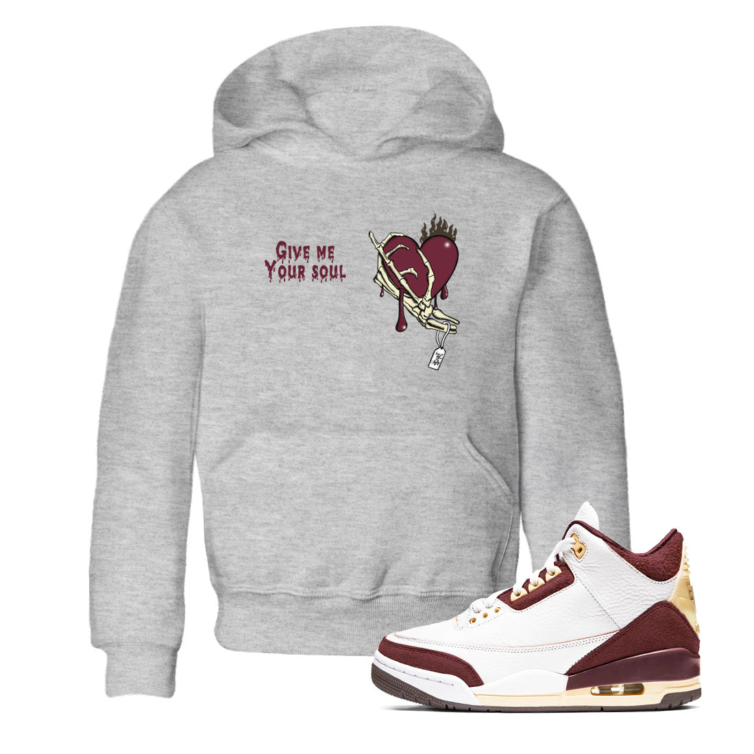 3s A Ma Maniere x Burgundy Crush shirts to match jordans Give Me Your Soul sneaker match tees Air Jordan 3 A Ma Maniere x Burgundy Crush Drip Gear Zone Youth Baby Heather Grey 1 crew neck shirts