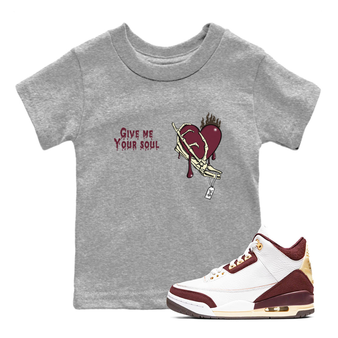 3s A Ma Maniere x Burgundy Crush shirts to match jordans Give Me Your Soul sneaker match tees Air Jordan 3 A Ma Maniere x Burgundy Crush Drip Gear Zone Youth Baby Heather Grey 1 crew neck shirts