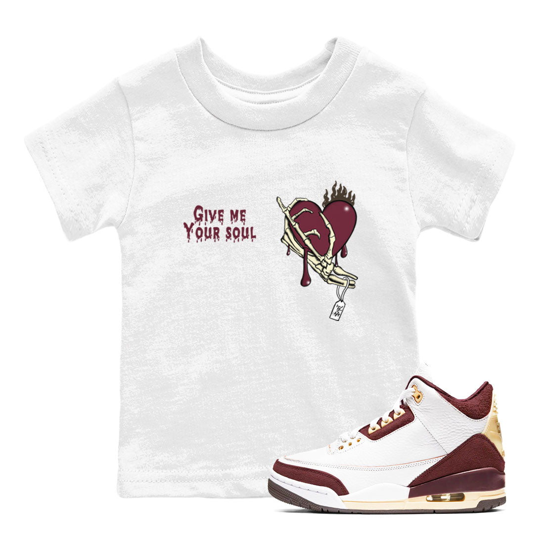 3s A Ma Maniere x Burgundy Crush shirts to match jordans Give Me Your Soul sneaker match tees Air Jordan 3 A Ma Maniere x Burgundy Crush Drip Gear Zone Youth Baby White 1 crew neck shirts