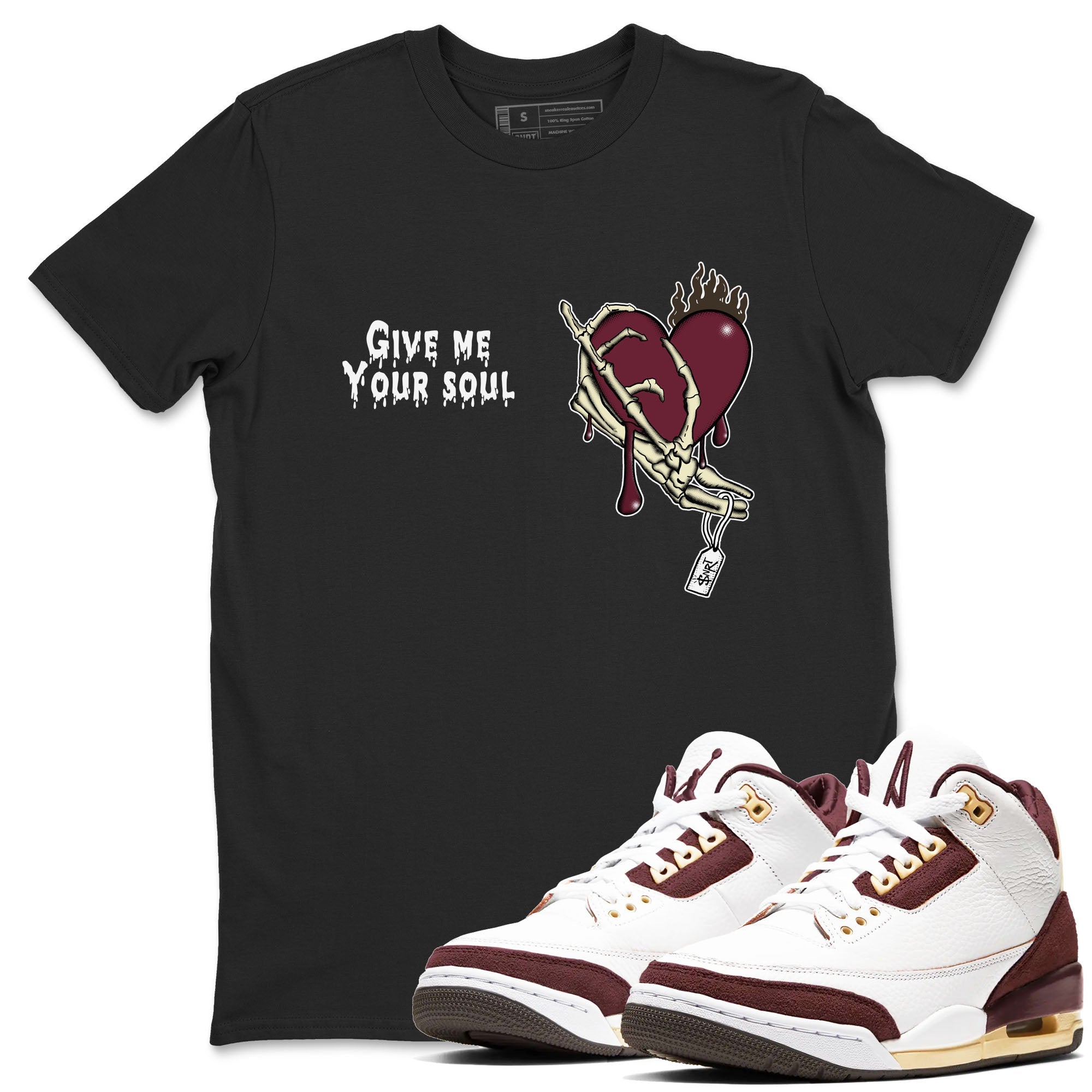 3s A Ma Maniere x Burgundy Crush shirts to match jordans Give Me Your Soul sneaker match tees Air Jordan 3 A Ma Maniere x Burgundy Crush Drip Gear Zone unisex cotton Black 1 crew neck shirts