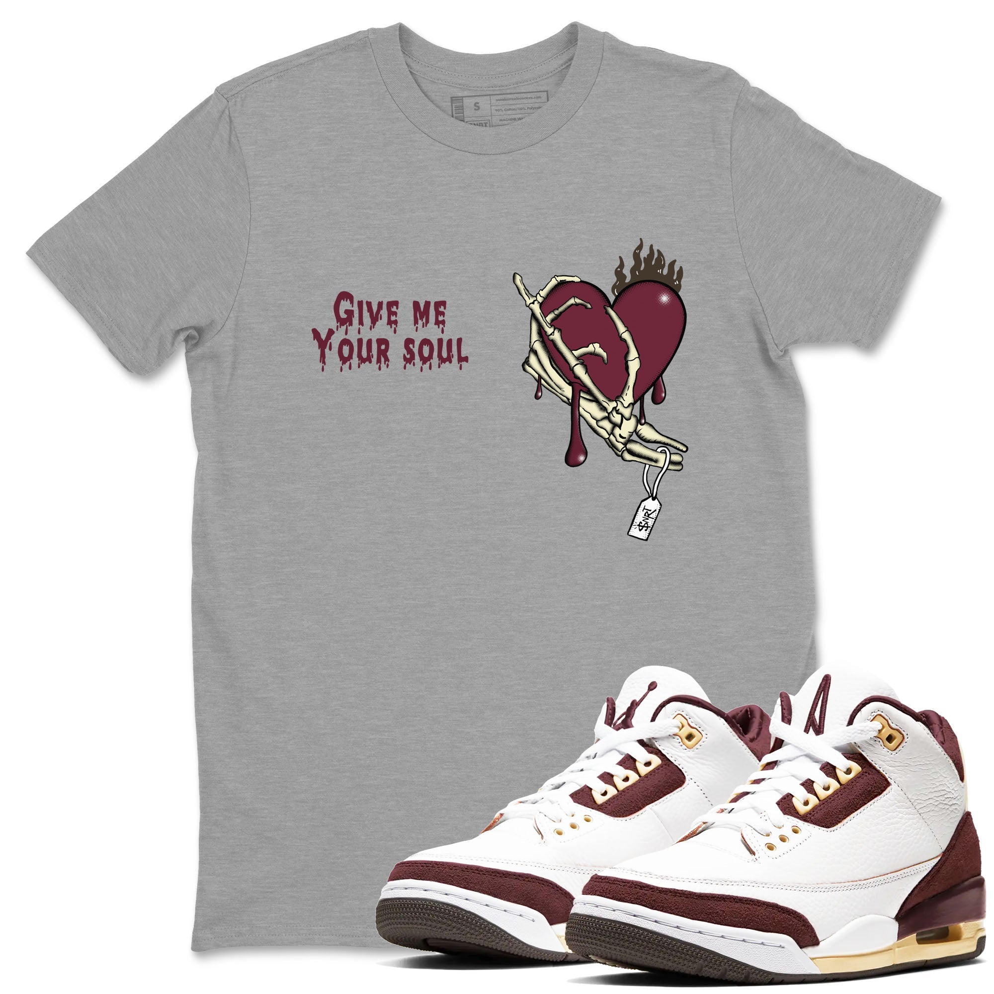 3s A Ma Maniere x Burgundy Crush shirts to match jordans Give Me Your Soul sneaker match tees Air Jordan 3 A Ma Maniere x Burgundy Crush Drip Gear Zone unisex cotton Heather Grey 1 crew neck shirts