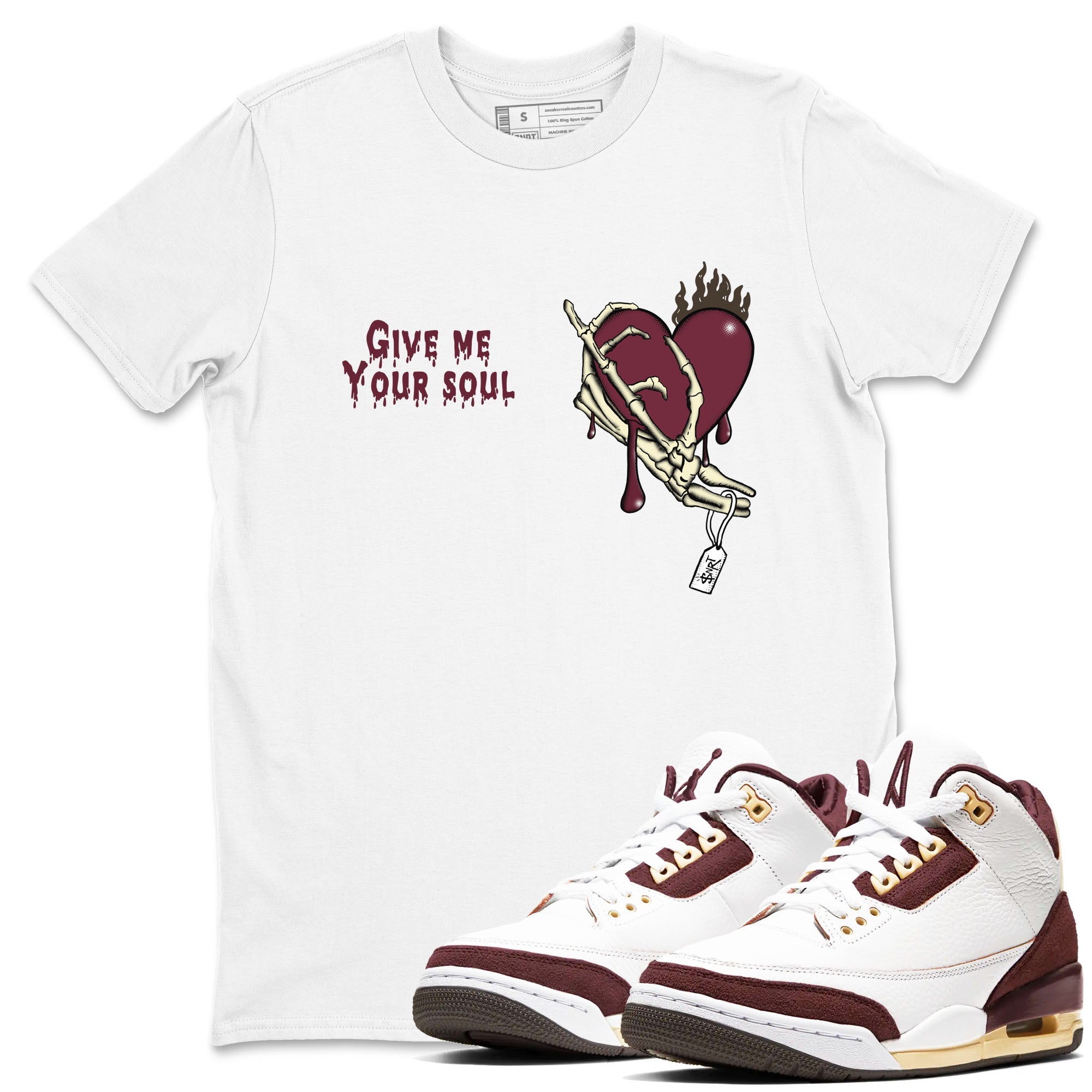 3s A Ma Maniere x Burgundy Crush shirts to match jordans Give Me Your Soul sneaker match tees Air Jordan 3 A Ma Maniere x Burgundy Crush Drip Gear Zone unisex cotton White 1 crew neck shirts