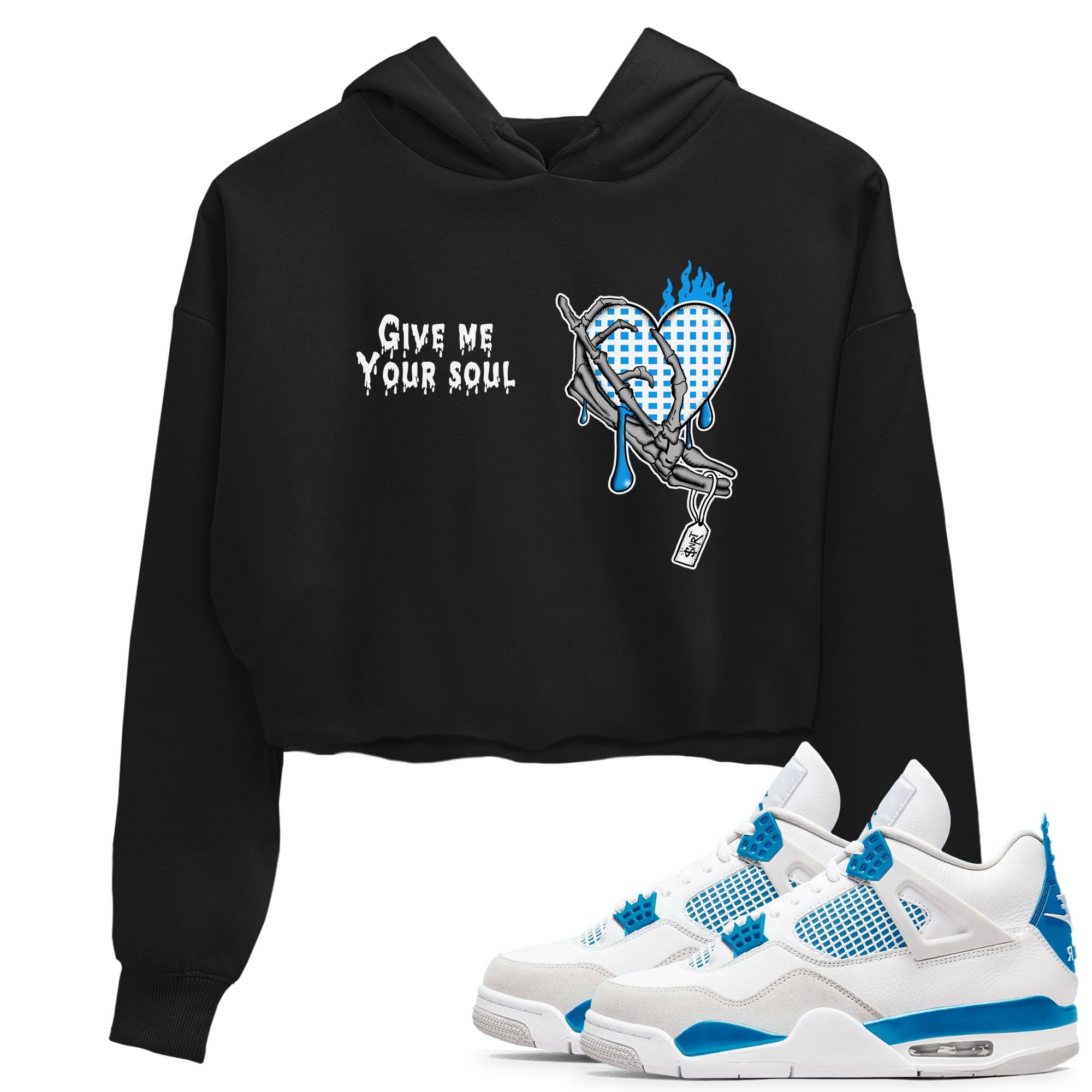 4s Military Blue shirts to match jordans Give Me Your Soul sneaker match tees Air Jordan 4 Military Blue Drip Gear Zone unisex cotton Black 1 Crop Shirts