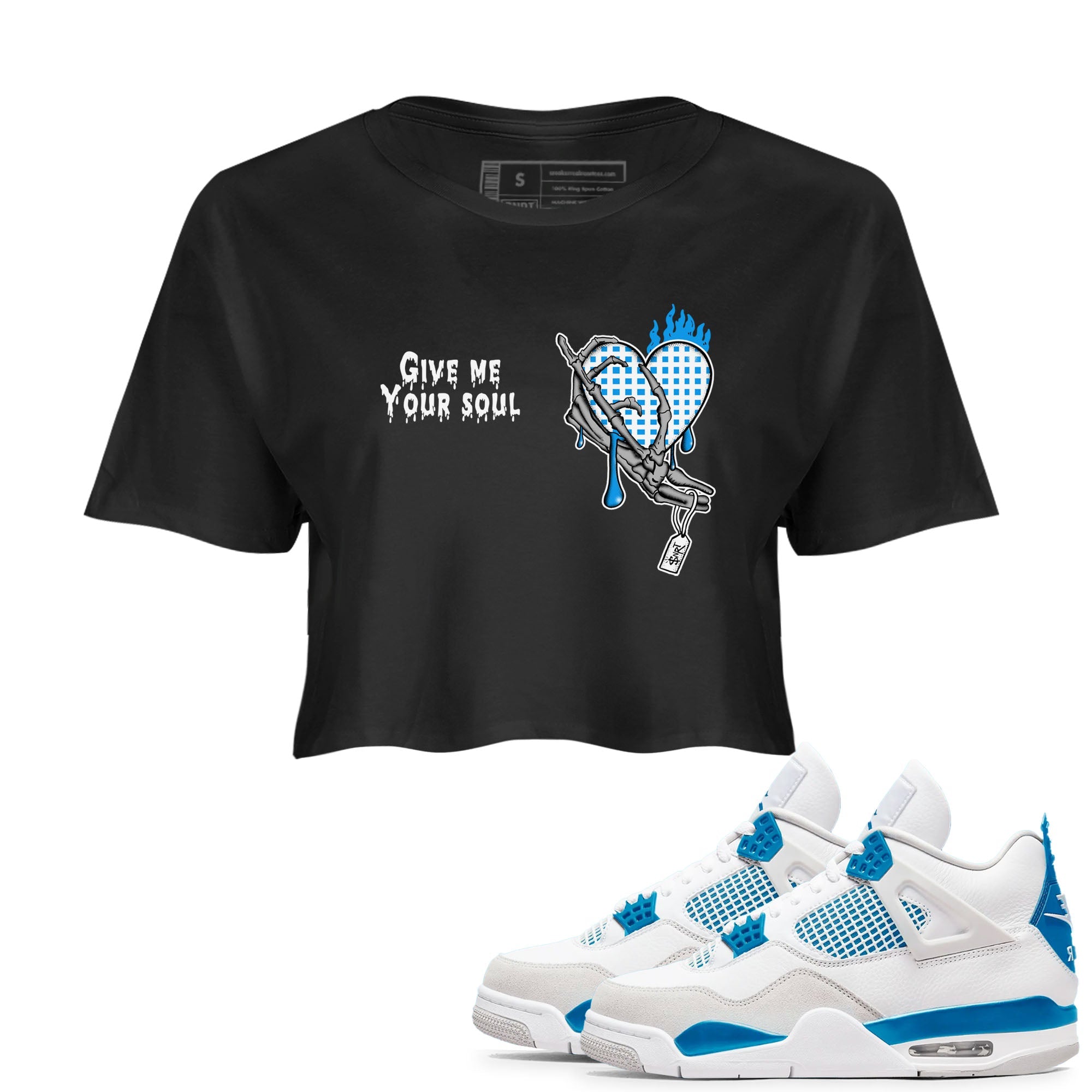 4s Military Blue shirts to match jordans Give Me Your Soul sneaker match tees Air Jordan 4 Military Blue Drip Gear Zone unisex cotton Black 1 Crop Shirts
