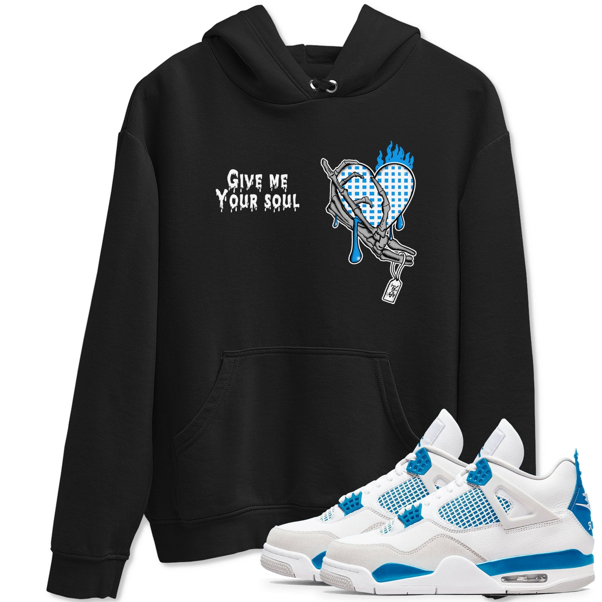 4s Military Blue shirts to match jordans Give Me Your Soul sneaker match tees Air Jordan 4 Military Blue Drip Gear Zone unisex cotton Black 1 crew neck shirts