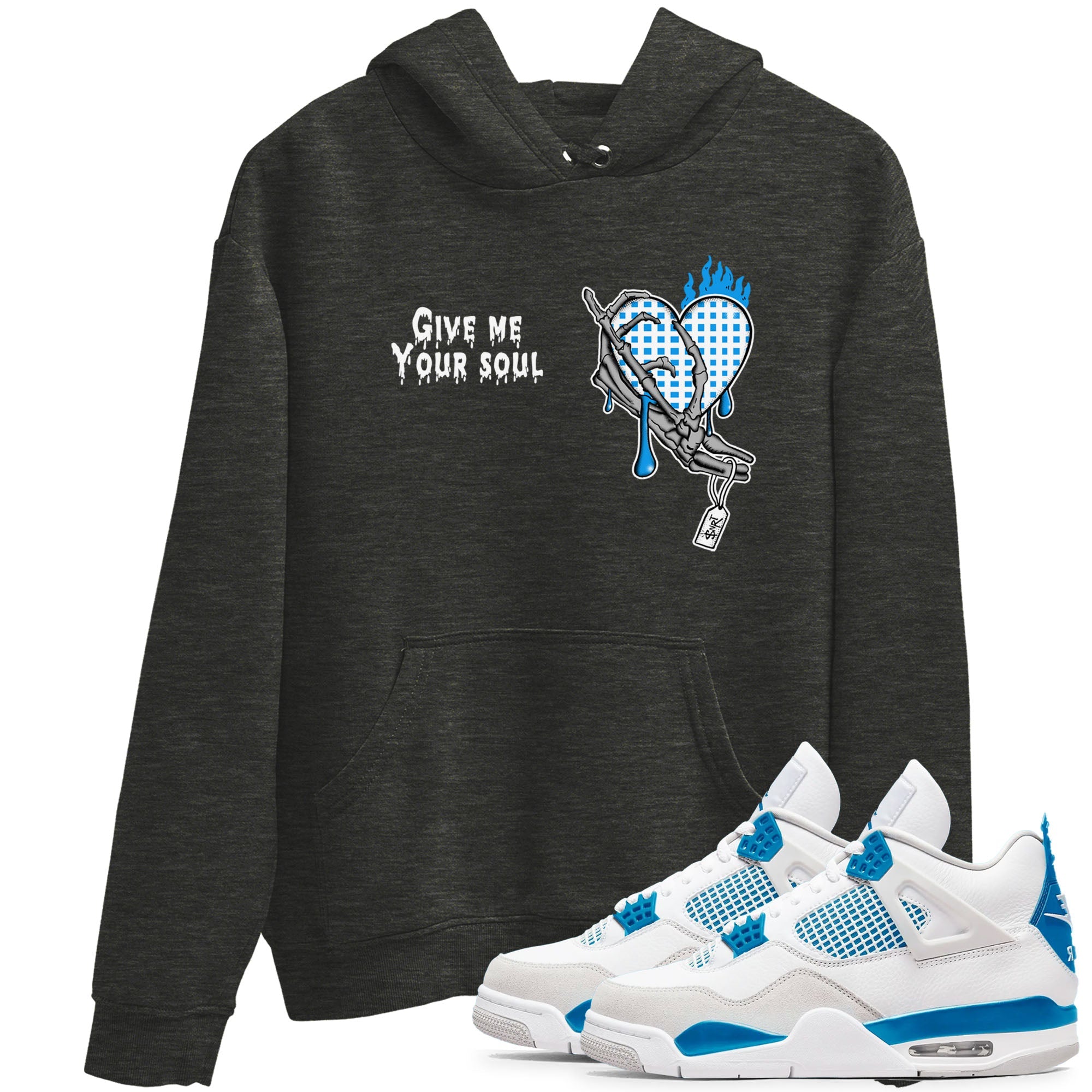 4s Military Blue shirts to match jordans Give Me Your Soul sneaker match tees Air Jordan 4 Military Blue Drip Gear Zone unisex cotton Charcoal Heather 1 crew neck shirts