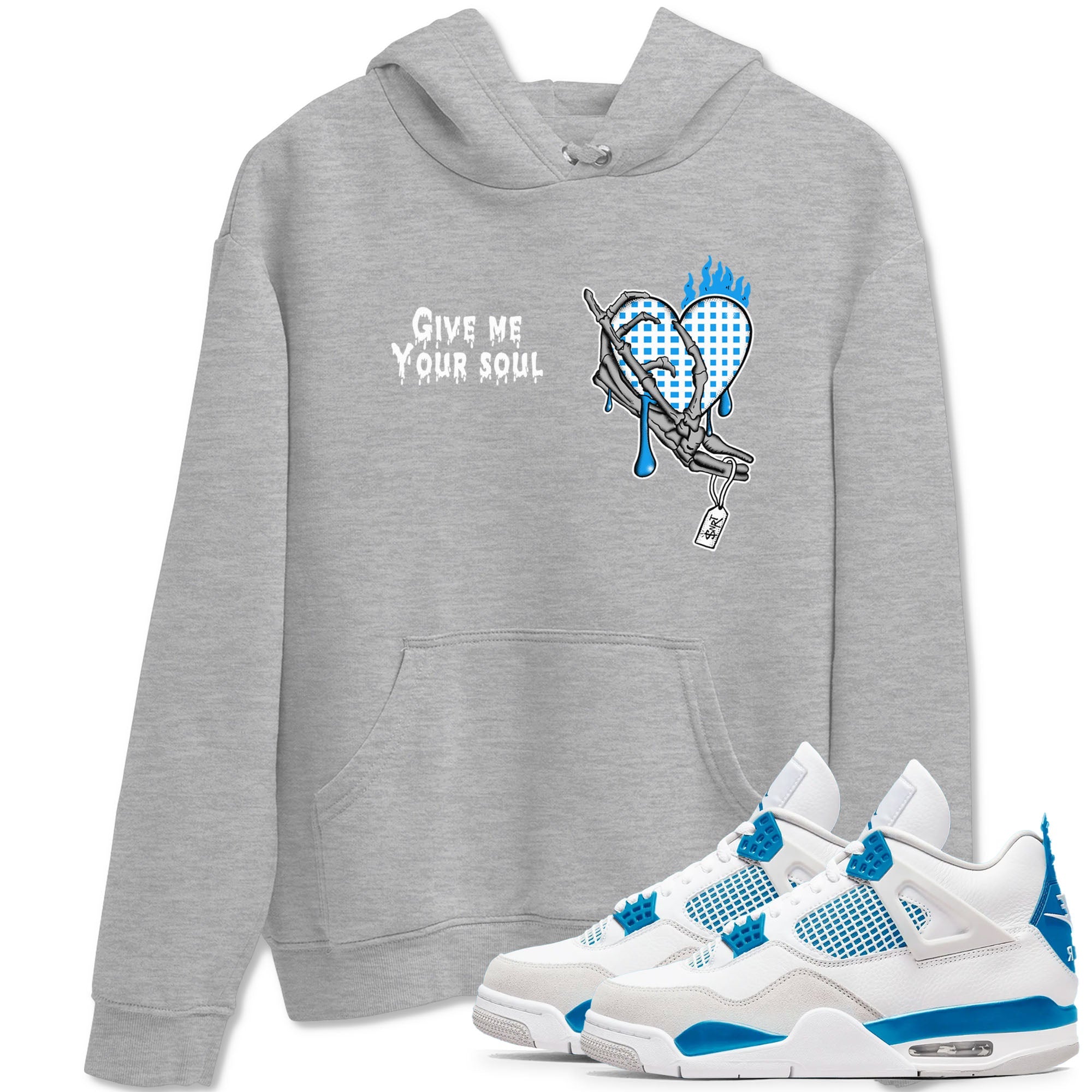 4s Military Blue shirts to match jordans Give Me Your Soul sneaker match tees Air Jordan 4 Military Blue Drip Gear Zone unisex cotton Heather Grey 1 crew neck shirts