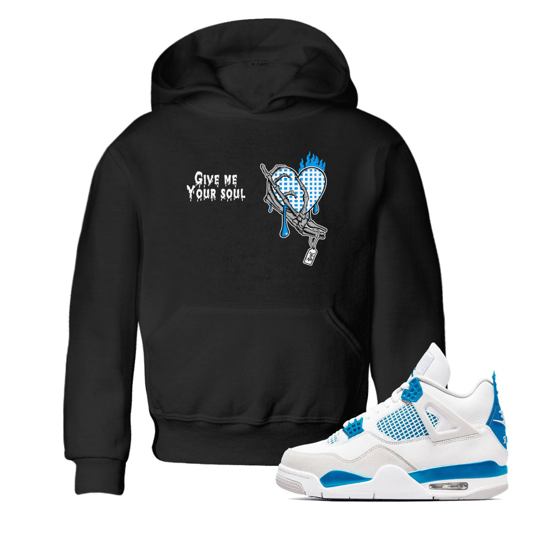 4s Military Blue shirts to match jordans Give Me Your Soul sneaker match tees Air Jordan 4 Military Blue Drip Gear Zone Youth Baby Black 1 crew neck shirts