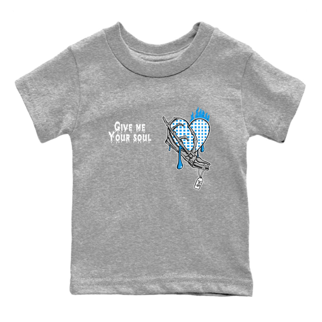 4s Military Blue shirts to match jordans Give Me Your Soul sneaker match tees Air Jordan 4 Military Blue Drip Gear Zone Youth Baby Heather Grey 2 crew neck shirts