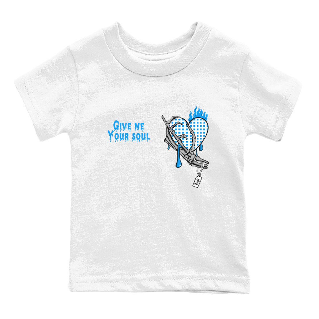 4s Military Blue shirts to match jordans Give Me Your Soul sneaker match tees Air Jordan 4 Military Blue Drip Gear Zone Youth Baby White 2 crew neck shirts