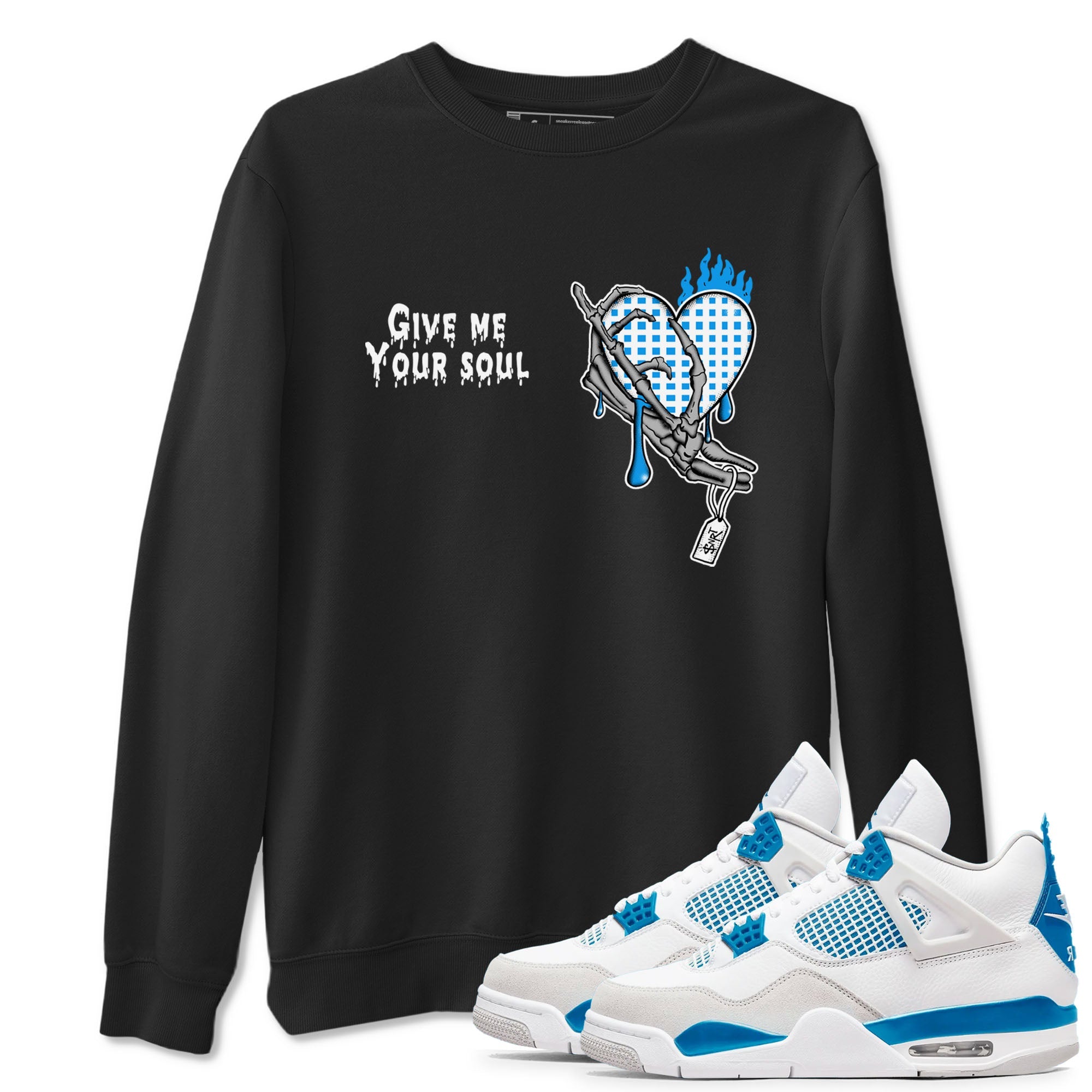 4s Military Blue shirts to match jordans Give Me Your Soul sneaker match tees Air Jordan 4 Military Blue Drip Gear Zone unisex cotton Black 1 crew neck shirts