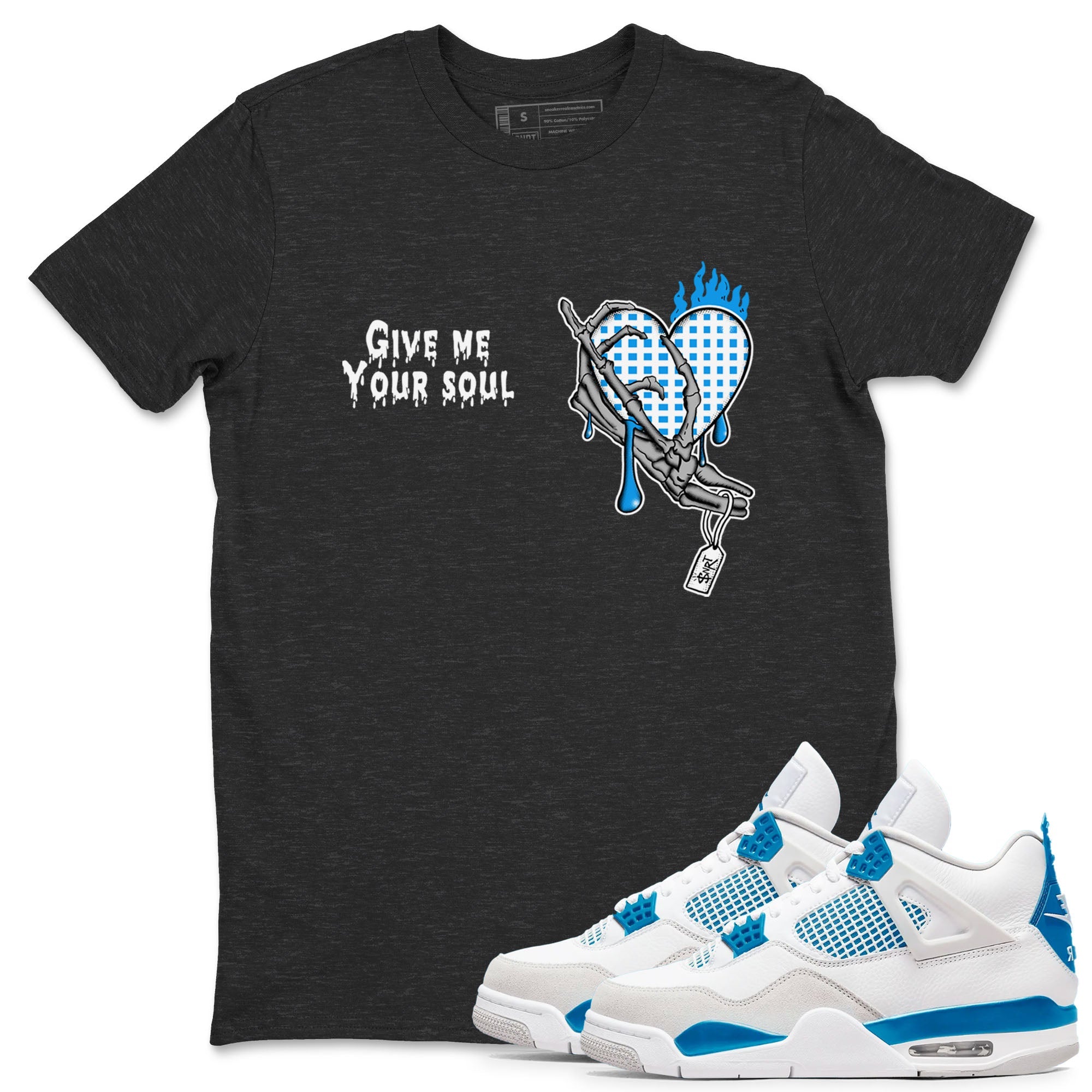 4s Military Blue shirts to match jordans Give Me Your Soul sneaker match tees Air Jordan 4 Military Blue Drip Gear Zone unisex cotton Charcoal Heather 1 crew neck shirts