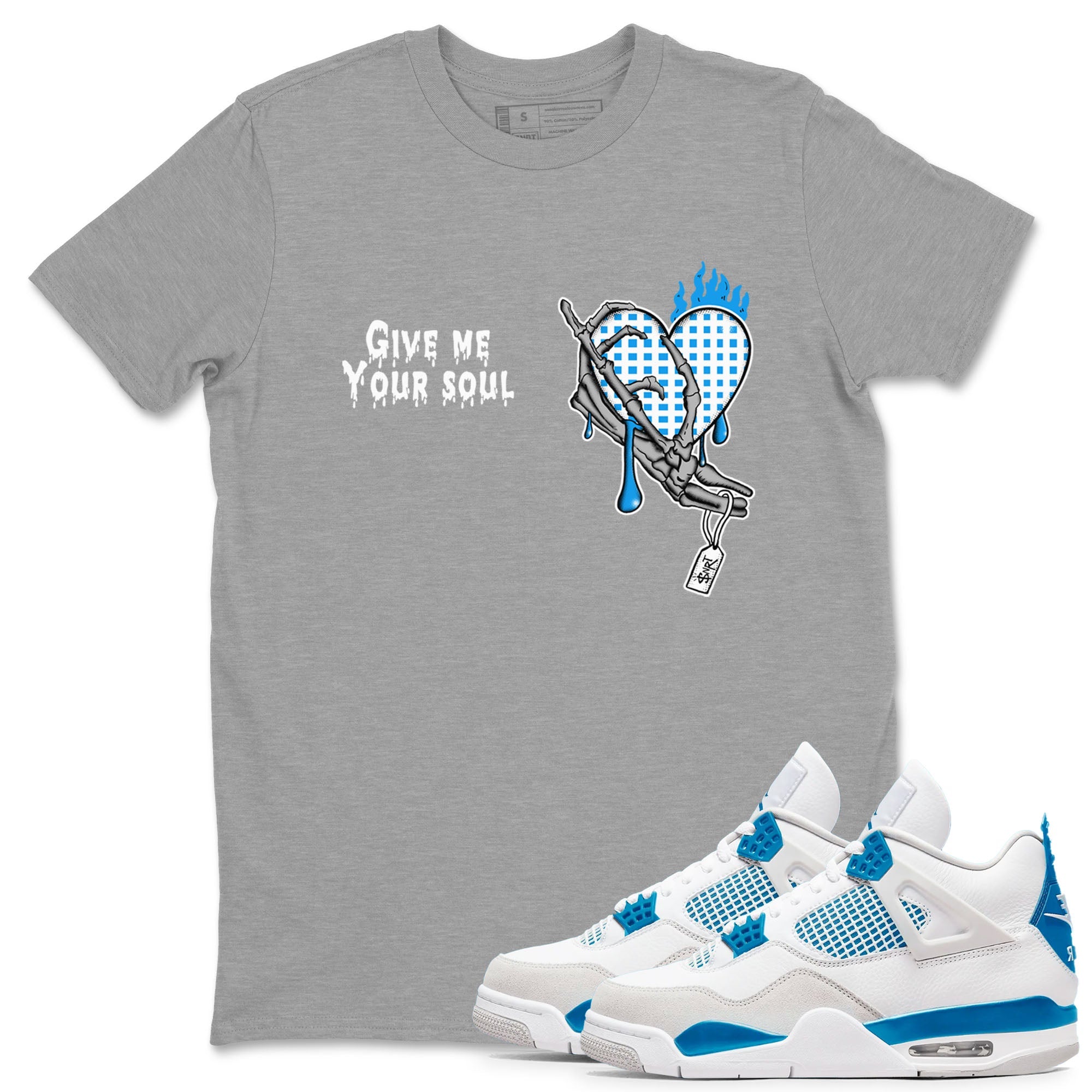 4s Military Blue shirts to match jordans Give Me Your Soul sneaker match tees Air Jordan 4 Military Blue Drip Gear Zone unisex cotton Heather Grey 1 crew neck shirts