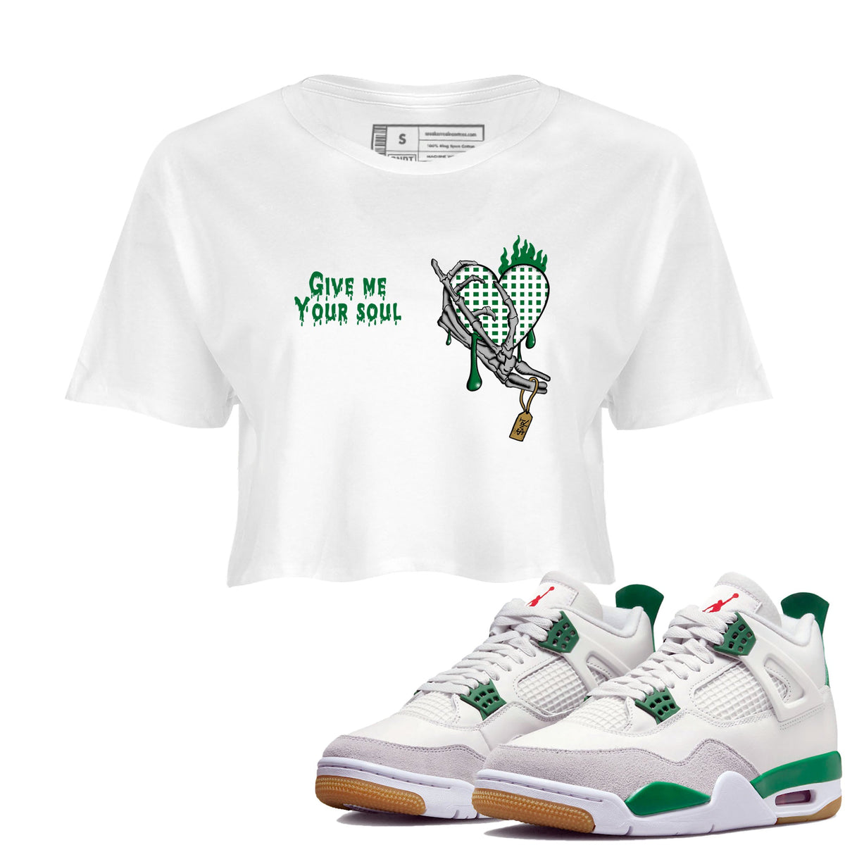 4s Pine Green shirts to match jordans Give Me Your Soul sneaker match tees Air Jordan 4 Pine Green Drip Gear Zone unisex cotton White 1 Crop Shirts