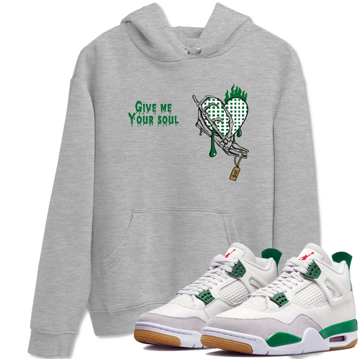 4s Pine Green shirts to match jordans Give Me Your Soul sneaker match tees Air Jordan 4 Pine Green Drip Gear Zone unisex cotton Heather Grey 1 crew neck shirts