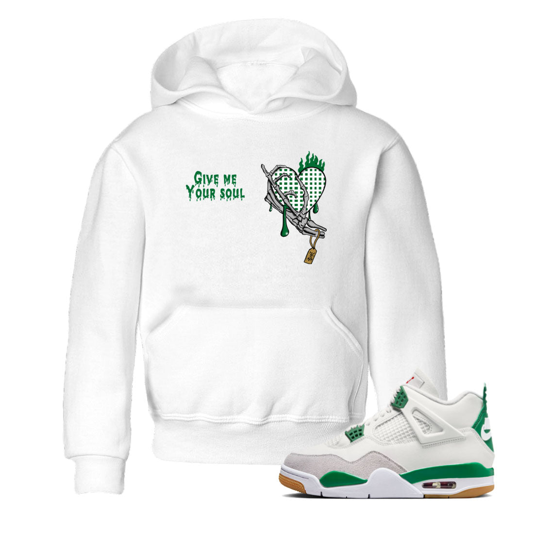 4s Pine Green shirts to match jordans Give Me Your Soul sneaker match tees Air Jordan 4 Pine Green Drip Gear Zone Youth Baby White 1 crew neck shirts