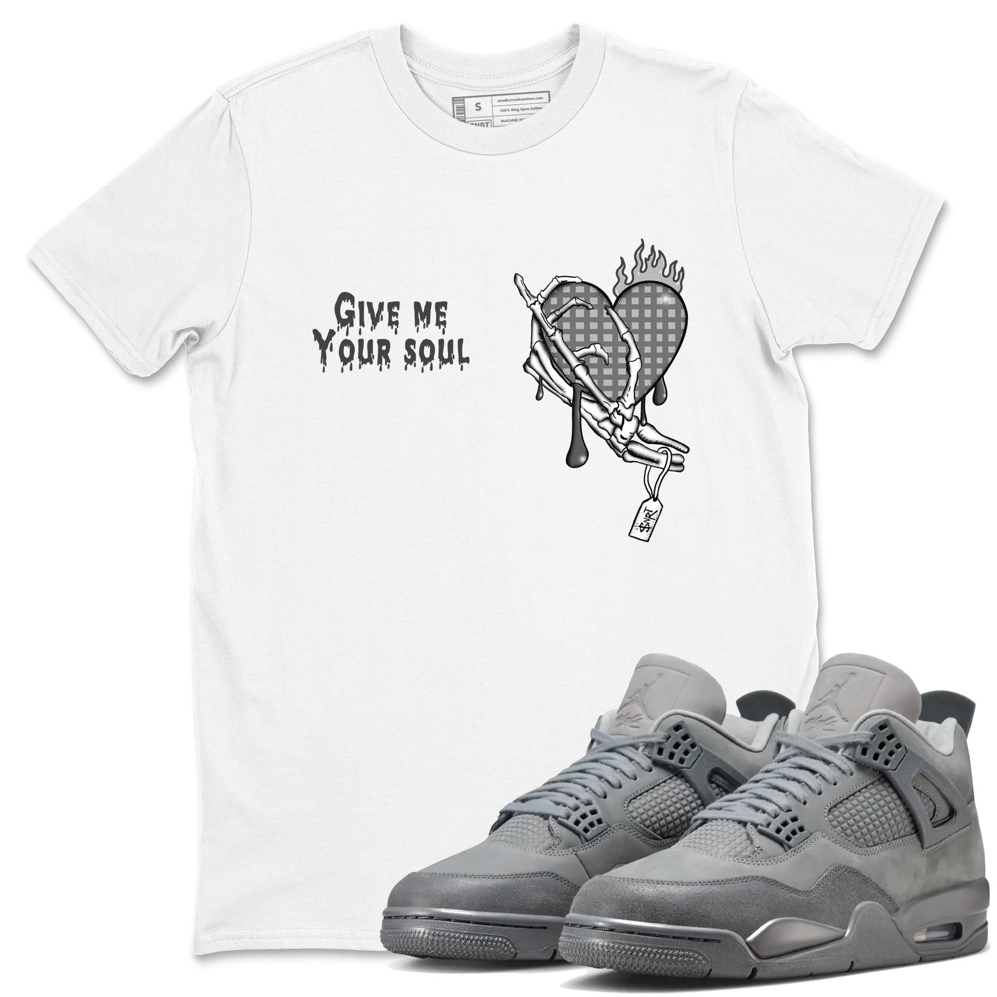 4s Wet Cement shirts to match jordans Give Me Your Soul sneaker match tees Air Jordan 4 Wet Cement Drip Gear Zone unisex cotton White 1 crew neck shirts