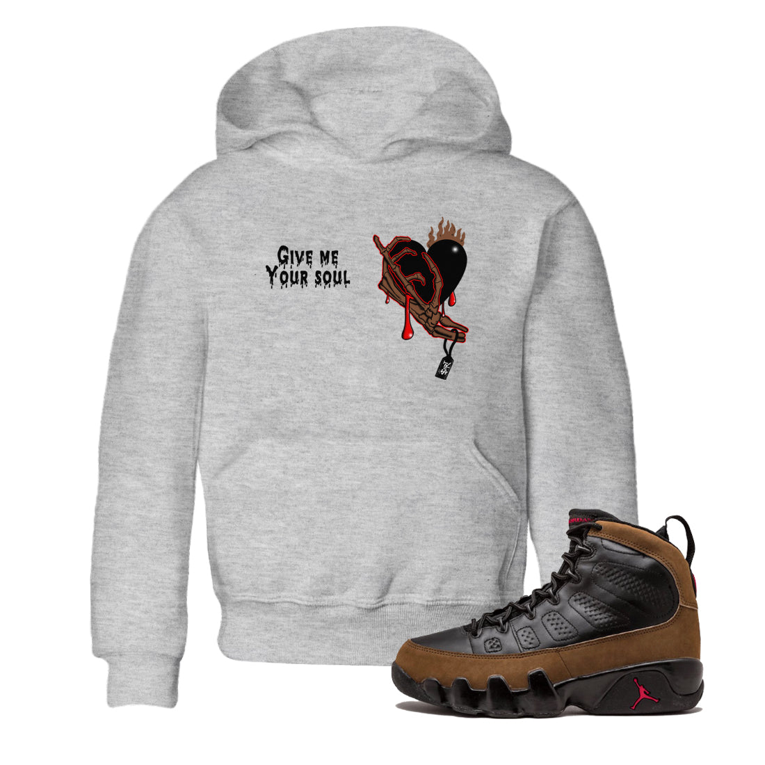 9s Olive shirts to match jordans Give Me Your Soul sneaker match tees Air Jordan 9 Olive match shoes to clothes Drip Gear Zone Youth Baby Heather Grey 1 tee