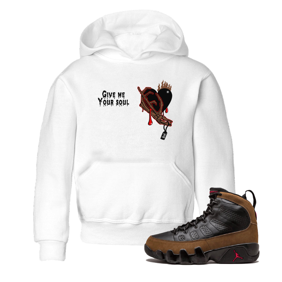9s Olive shirts to match jordans Give Me Your Soul sneaker match tees Air Jordan 9 Olive match shoes to clothes Drip Gear Zone Youth Baby White 1 tee