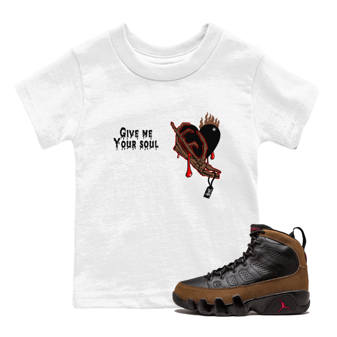 9s Olive shirts to match jordans Give Me Your Soul sneaker match tees Air Jordan 9 Olive match shoes to clothes Drip Gear Zone Youth Baby White 1 tee
