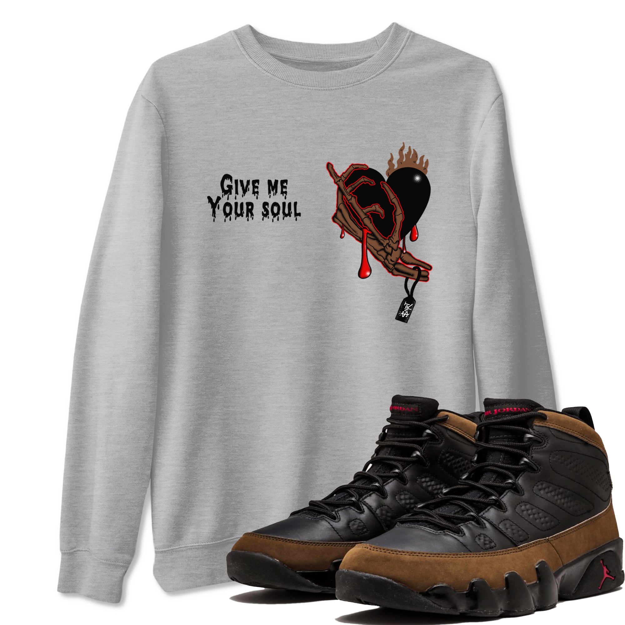 9s Olive shirts to match jordans Give Me Your Soul sneaker match tees Air Jordan 9 Olive match shoes to clothes Drip Gear Zone unisex cotton Heather Grey 1 shirts