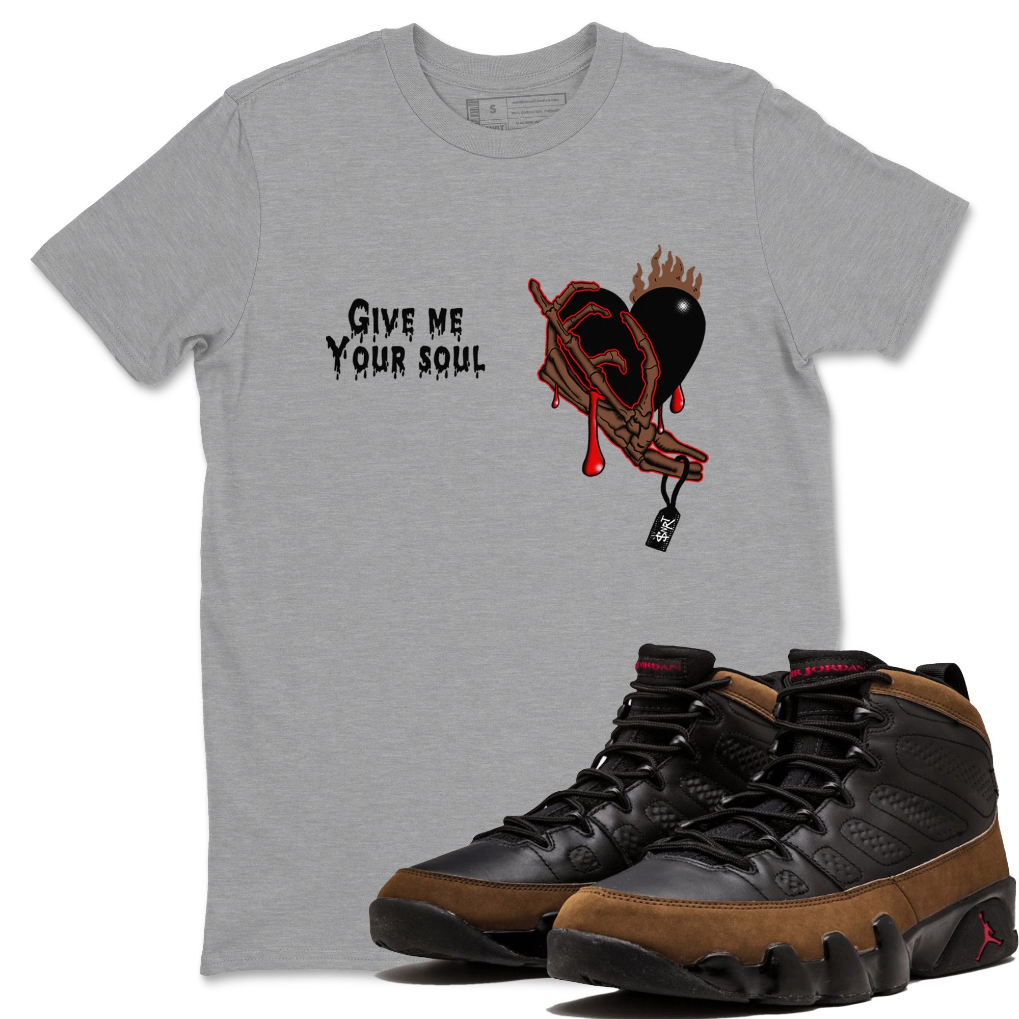 9s Olive shirts to match jordans Give Me Your Soul sneaker match tees Air Jordan 9 Olive match shoes to clothes Drip Gear Zone unisex cotton Heather Grey 1 shirts