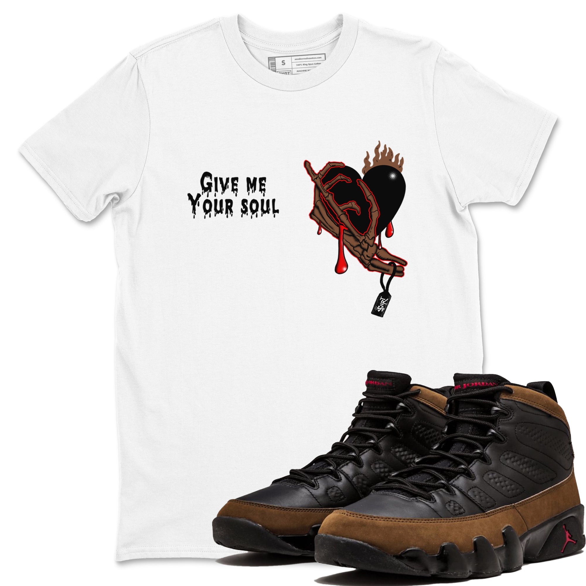 9s Olive shirts to match jordans Give Me Your Soul sneaker match tees Air Jordan 9 Olive match shoes to clothes Drip Gear Zone unisex cotton White 1 shirts
