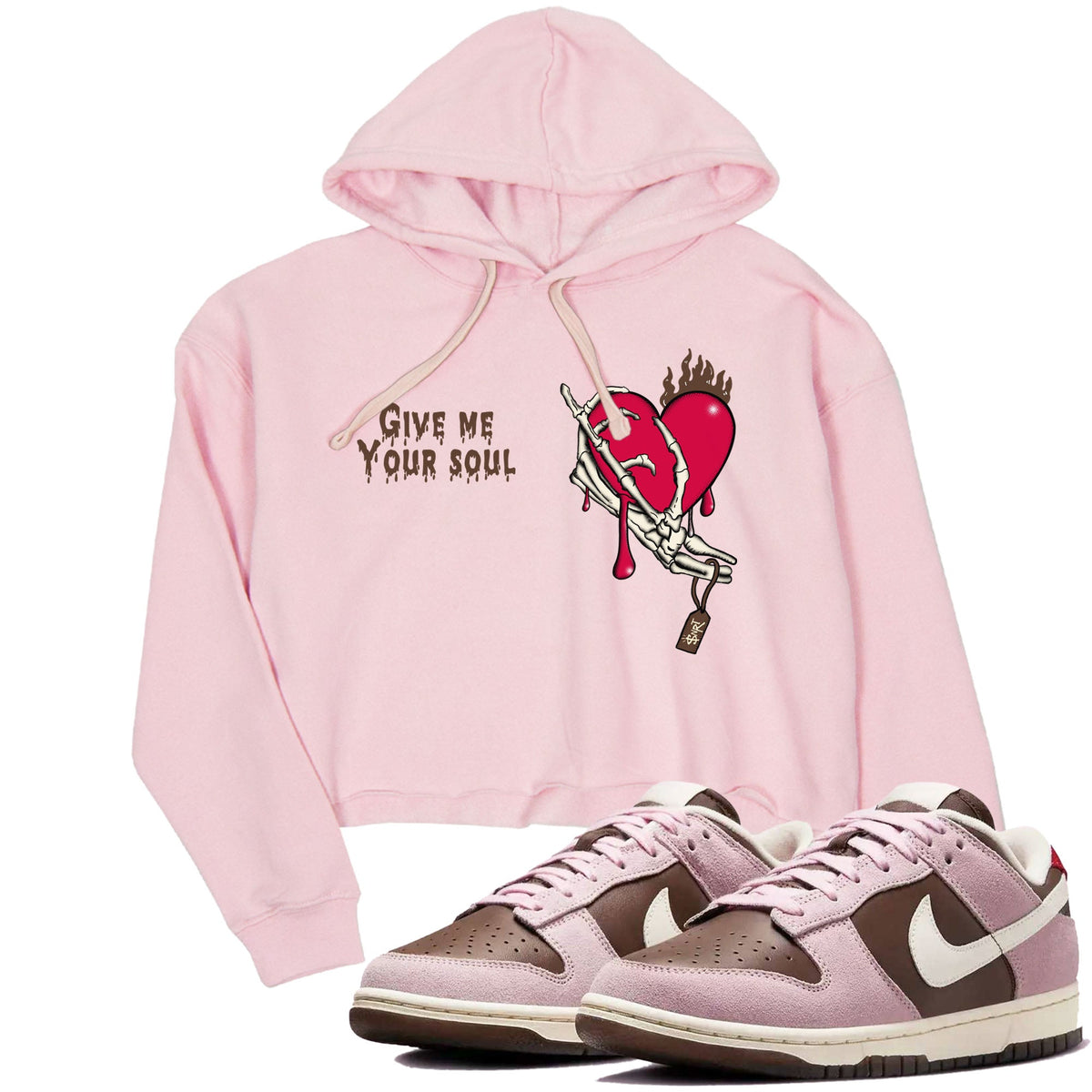 Dunk Cacao Wow And Pink Foam shirts to match jordans Give Me Your Soul sneaker match tees Dunk Cacao Wow And Pink Foam Drip Gear Zone unisex cotton Pink 1 Crop Shirts
