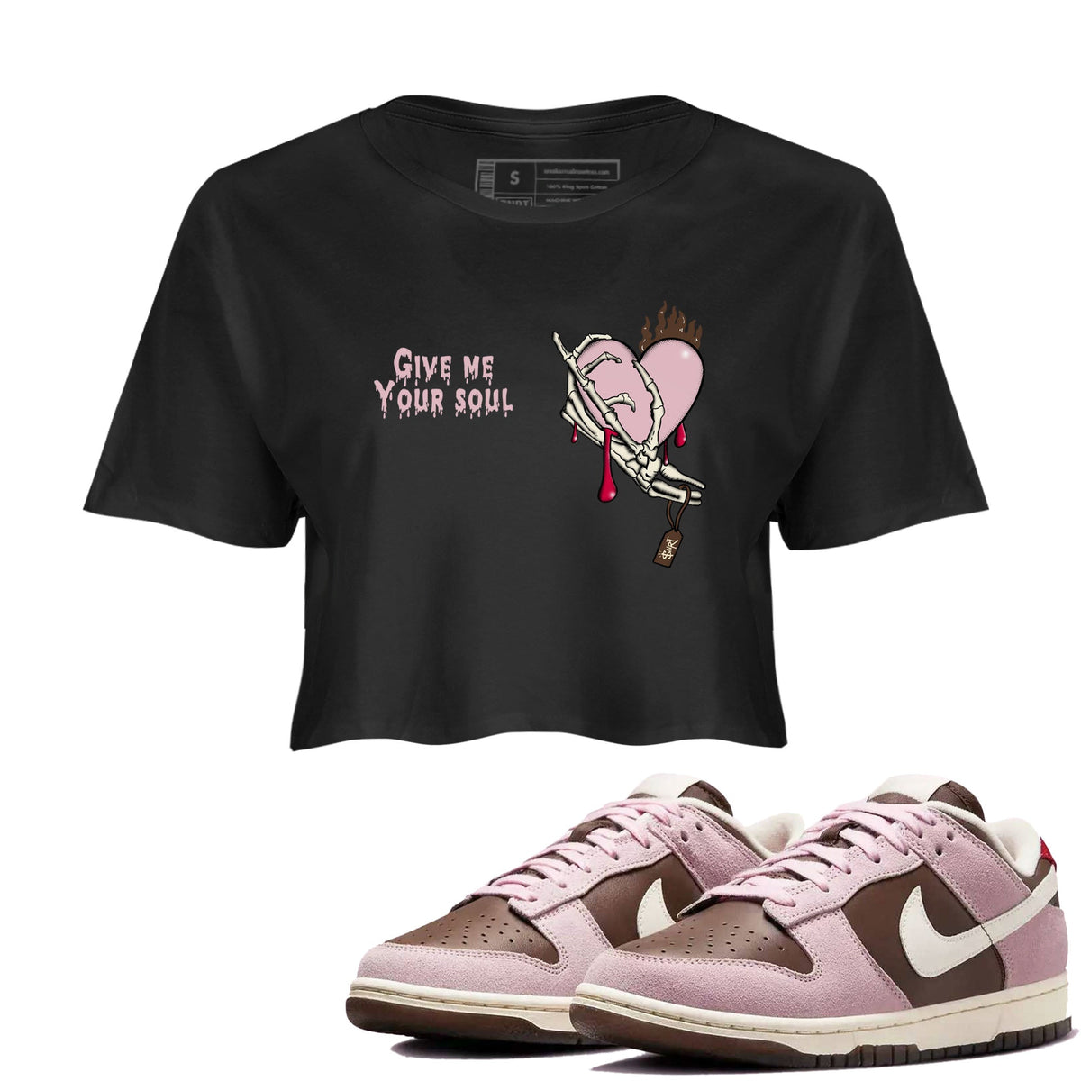 Dunk Cacao Wow And Pink Foam shirts to match jordans Give Me Your Soul sneaker match tees Dunk Cacao Wow And Pink Foam Drip Gear Zone unisex cotton Black 1 Crop Shirts