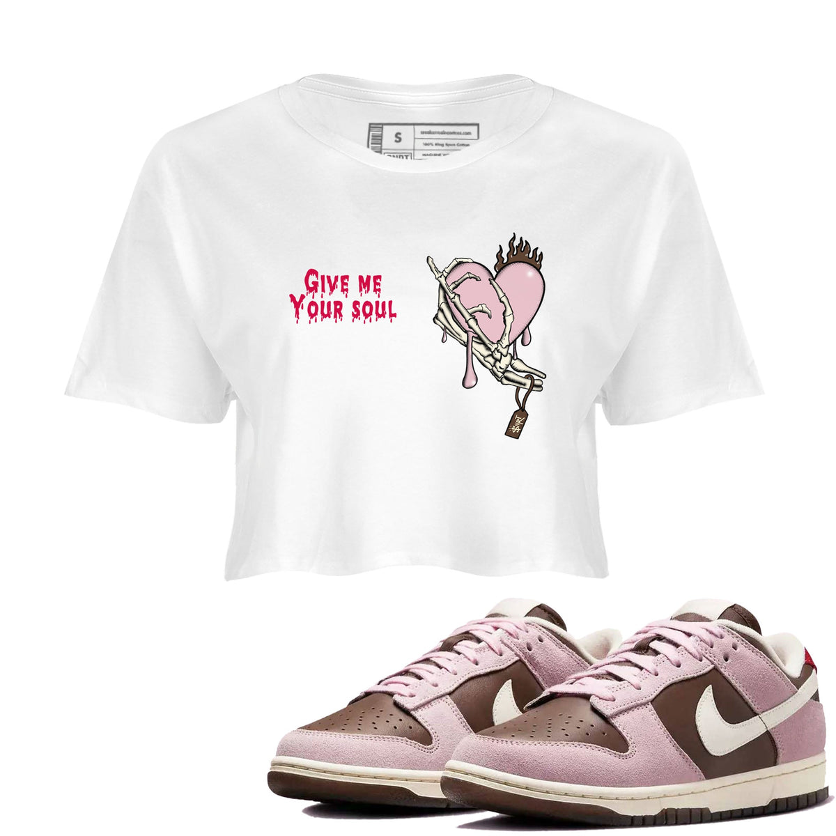 Dunk Cacao Wow And Pink Foam shirts to match jordans Give Me Your Soul sneaker match tees Dunk Cacao Wow And Pink Foam Drip Gear Zone unisex cotton White 1 Crop Shirts
