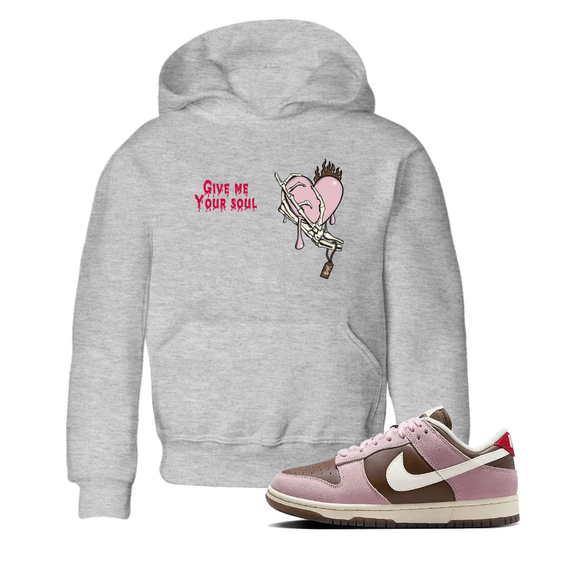Dunk Cacao Wow And Pink Foam shirts to match jordans Give Me Your Soul sneaker match tees Dunk Cacao Wow And Pink Foam Drip Gear Zone Youth Baby Heather Grey 1 crew neck shirts