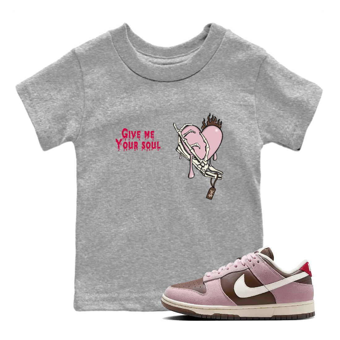Dunk Cacao Wow And Pink Foam shirts to match jordans Give Me Your Soul sneaker match tees Dunk Cacao Wow And Pink Foam Drip Gear Zone Youth Baby Heather Grey 1 crew neck shirts