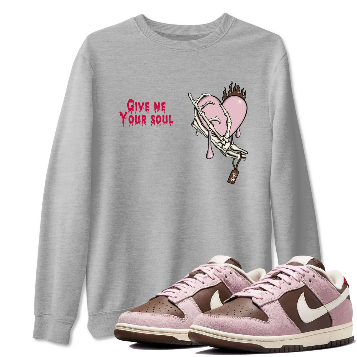 Dunk Cacao Wow And Pink Foam shirts to match jordans Give Me Your Soul sneaker match tees Dunk Cacao Wow And Pink Foam Drip Gear Zone unisex cotton Heather Grey 1 crew neck shirts