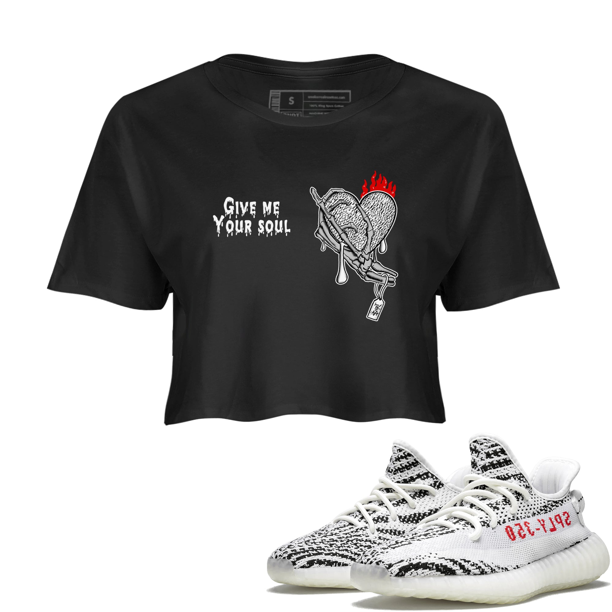 Yeezy 350 Zebra shirts to match jordans Give Me Your Soul sneaker match tees Yeezy 350 Zebra match shoes to clothes Drip Gear Zone unisex cotton Black 1 crop tee