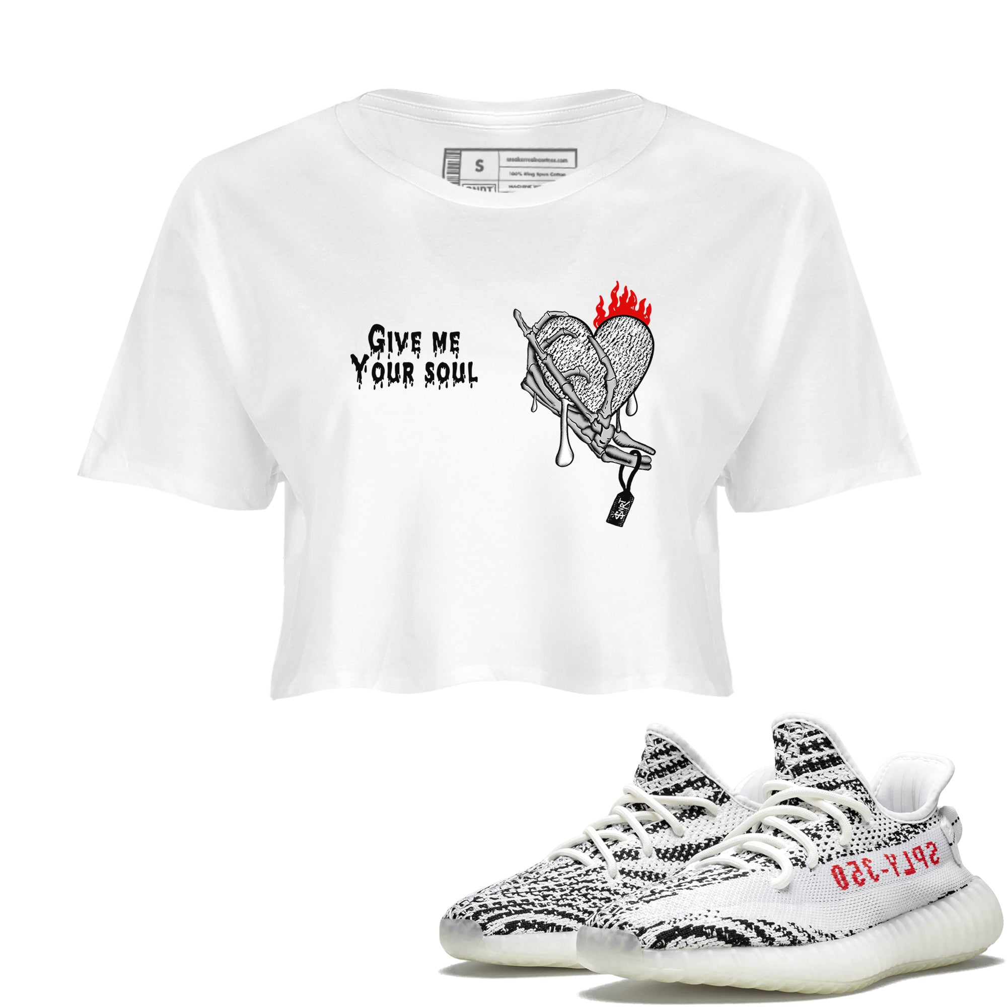 Yeezy 350 Zebra shirts to match jordans Give Me Your Soul sneaker match tees Yeezy 350 Zebra match shoes to clothes Drip Gear Zone unisex cotton White 1 crop tee