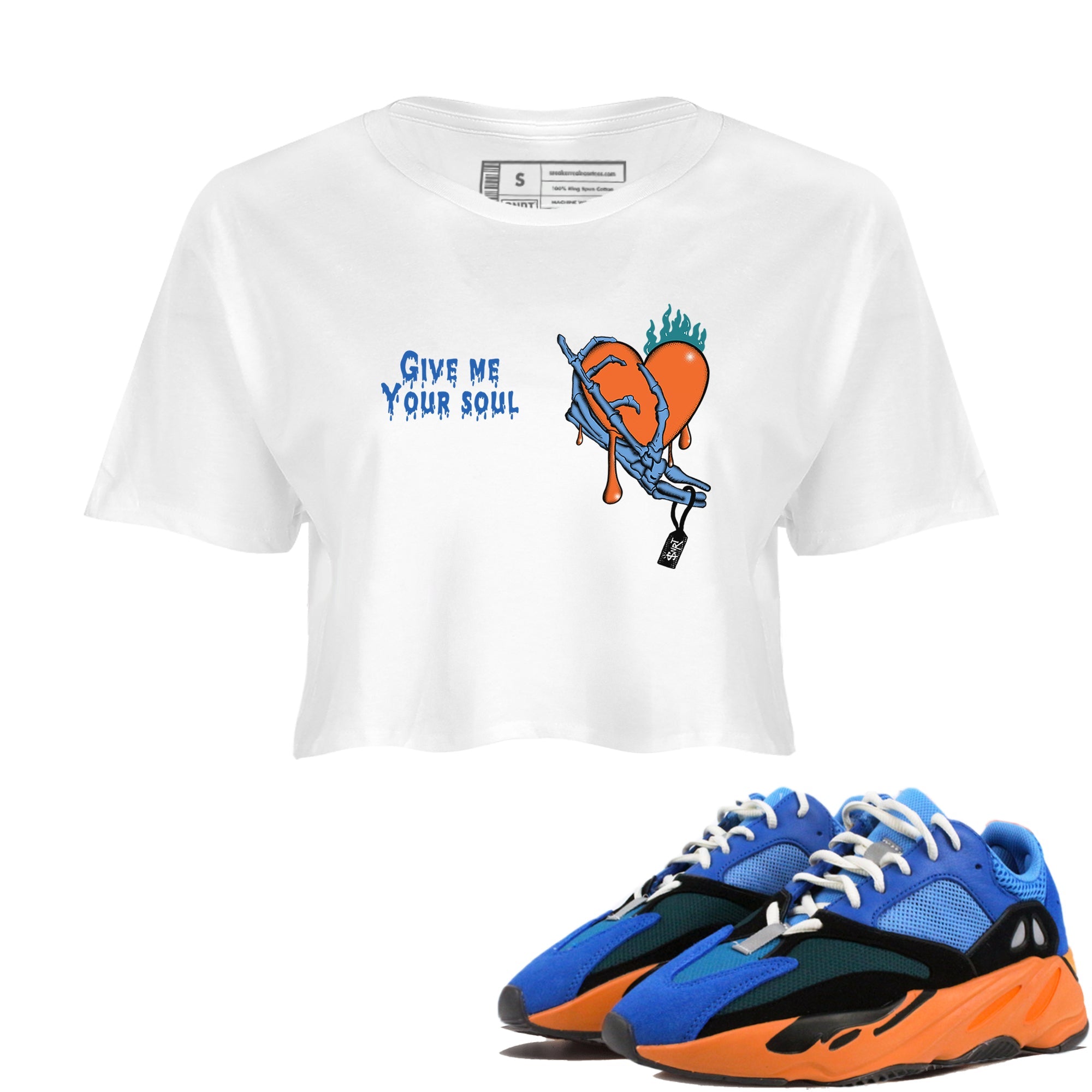 Yeezy 700 Bright Blue shirts to match jordans Give Me Your Soul sneaker match tees Yeezy 700 Bright Blue match shoes to clothes Drip Gear Zone unisex cotton White 1 crop tee