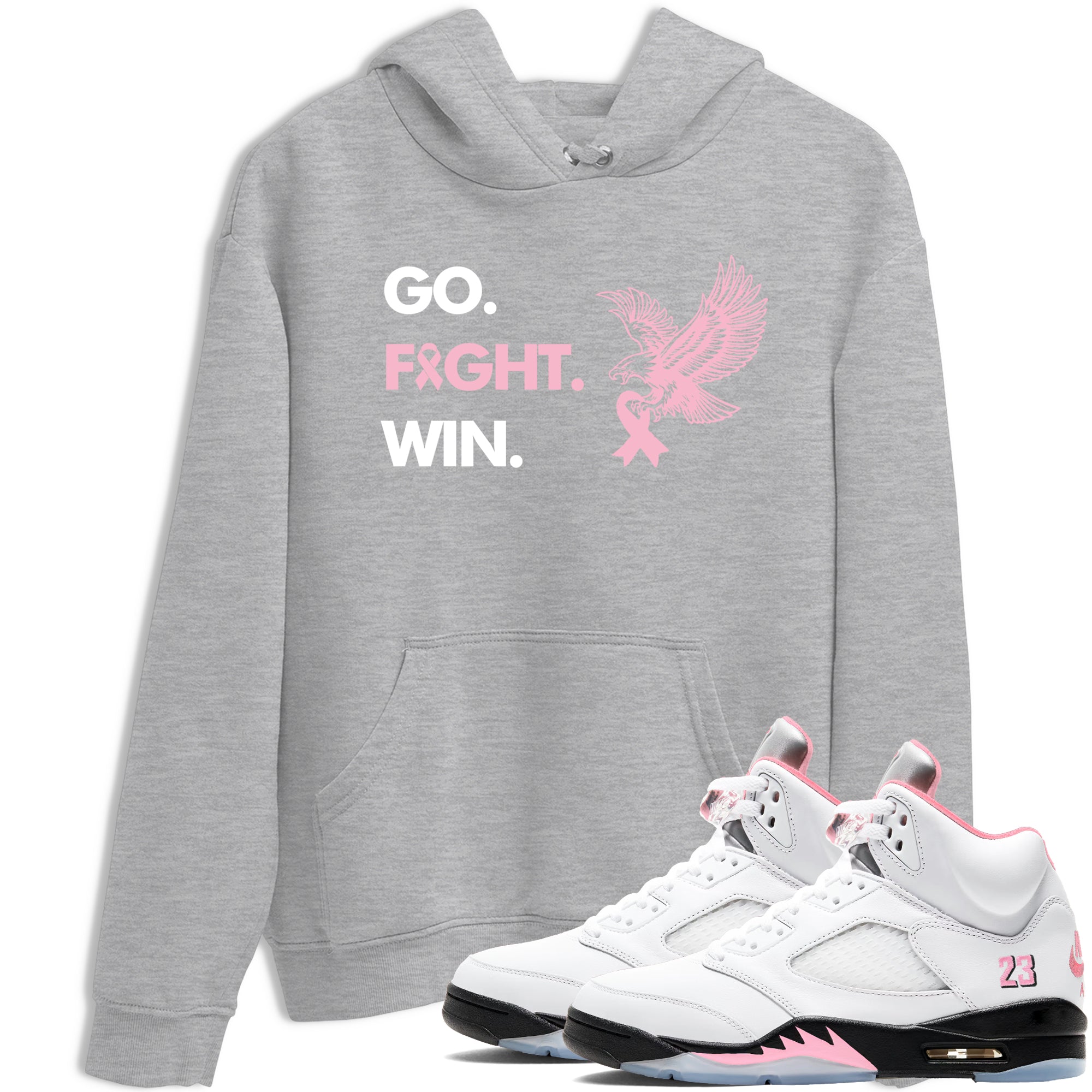 Sneaker Threads  Sneaker Tees To Match Air Jordan 5 Medium Soft Pink  Go Fight Win Graphic Tee Heather Grey 1. Perfect for Jordan releases 2025 colorways.