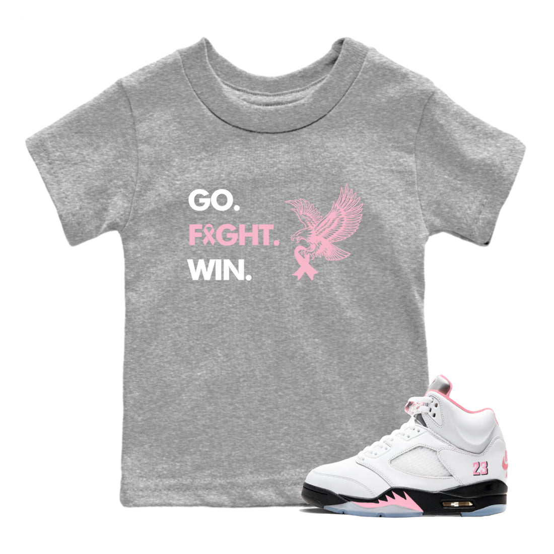 Sneaker Threads  Sneaker Tees To Match Air Jordan 5 Medium Soft Pink  Go Fight Win Youth Graphic Tee Heather Grey 1. Perfect for Jordan releases 2025 colorways.