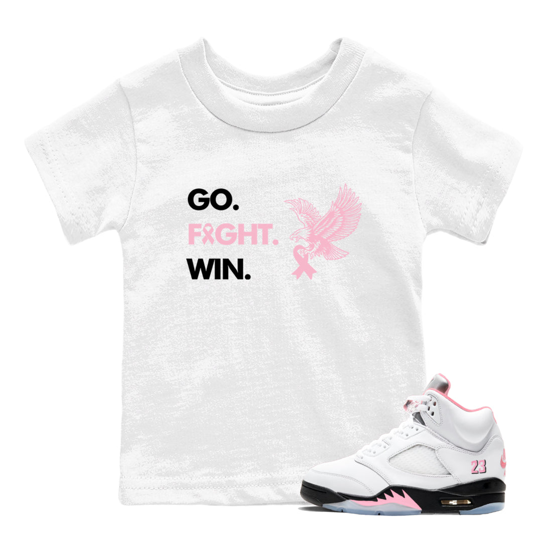Sneaker Threads  Sneaker Tees To Match Air Jordan 5 Medium Soft Pink  Go Fight Win Youth Graphic Tee White 1. Perfect for Jordan releases 2025 colorways.