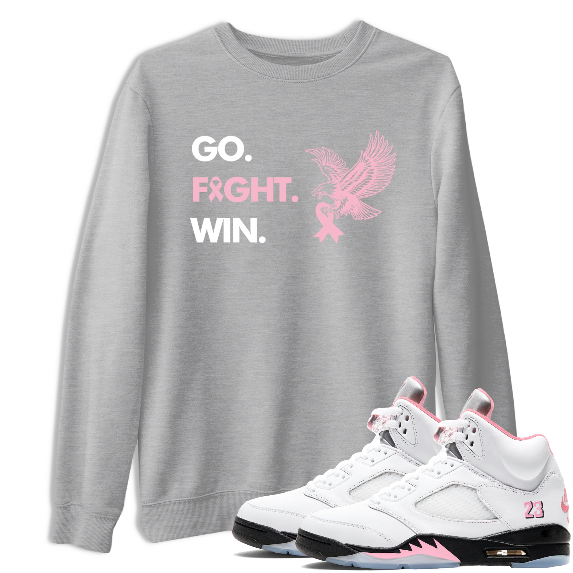 Sneaker Threads  Sneaker Tees To Match Air Jordan 5 Medium Soft Pink  Go Fight Win Graphic Tee Heather Grey 1. Perfect for Jordan releases 2025 colorways.