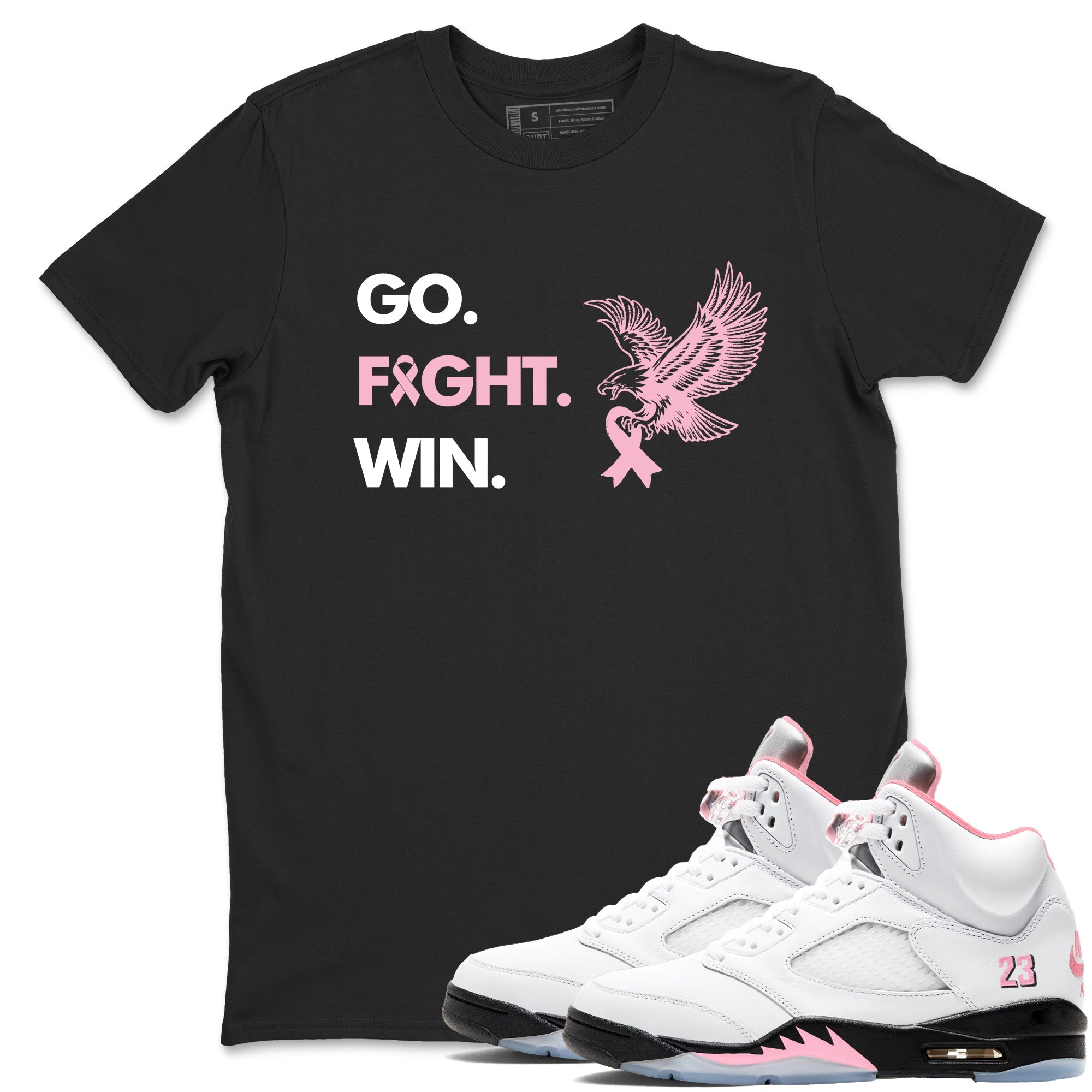 Sneaker Threads  Sneaker Tees To Match Air Jordan 5 Medium Soft Pink  Go Fight Win Graphic Tee Black 1. Perfect for Jordan releases 2025 colorways.
