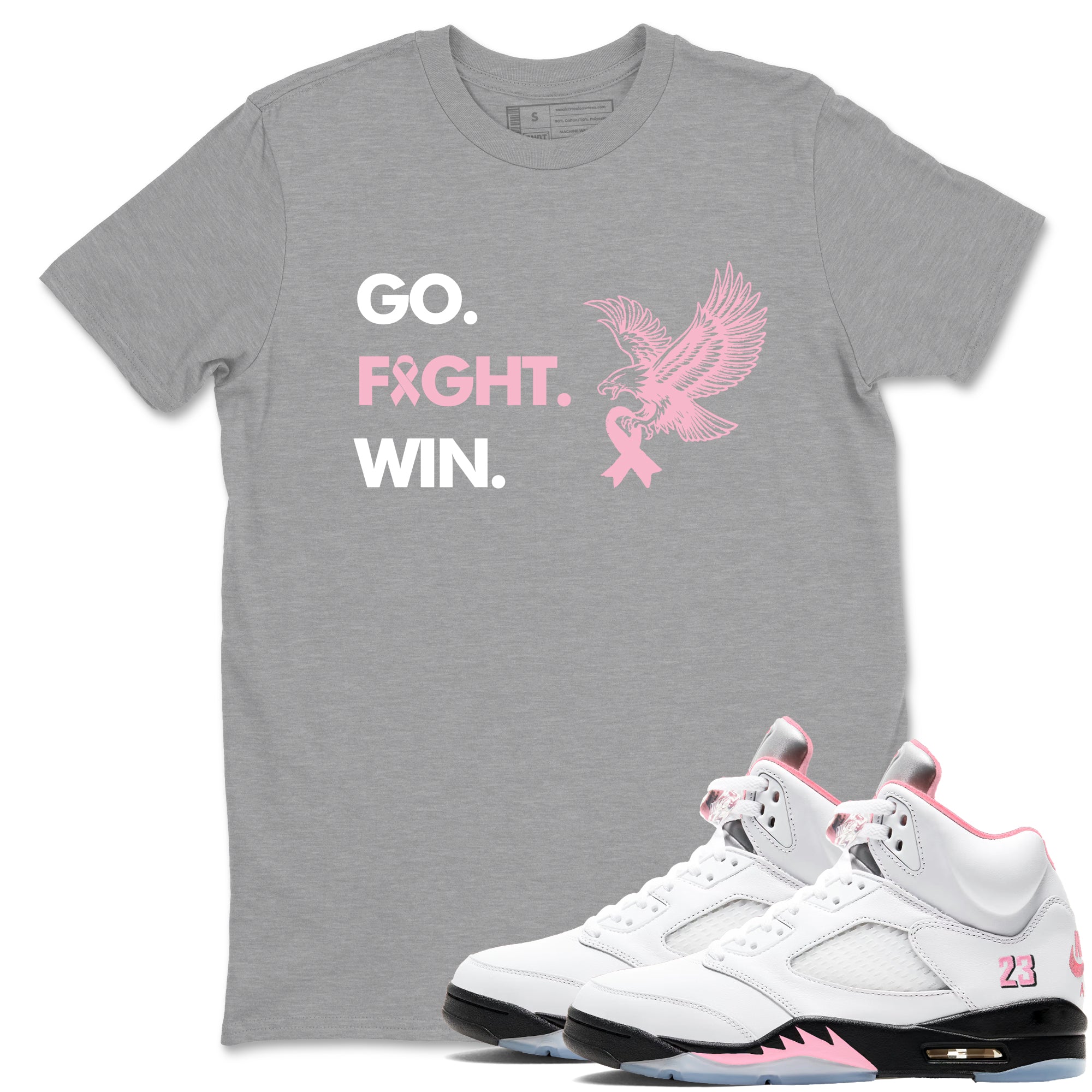 Sneaker Threads  Sneaker Tees To Match Air Jordan 5 Medium Soft Pink  Go Fight Win Graphic Tee Heather Grey 1. Perfect for Jordan releases 2025 colorways.
