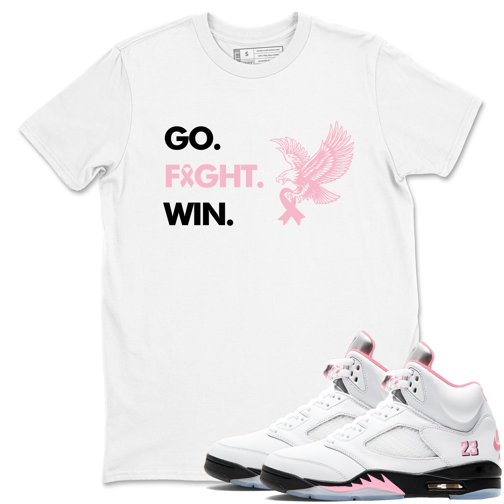 Sneaker Threads  Sneaker Tees To Match Air Jordan 5 Medium Soft Pink  Go Fight Win Graphic Tee White 1. Perfect for Jordan releases 2025 colorways.