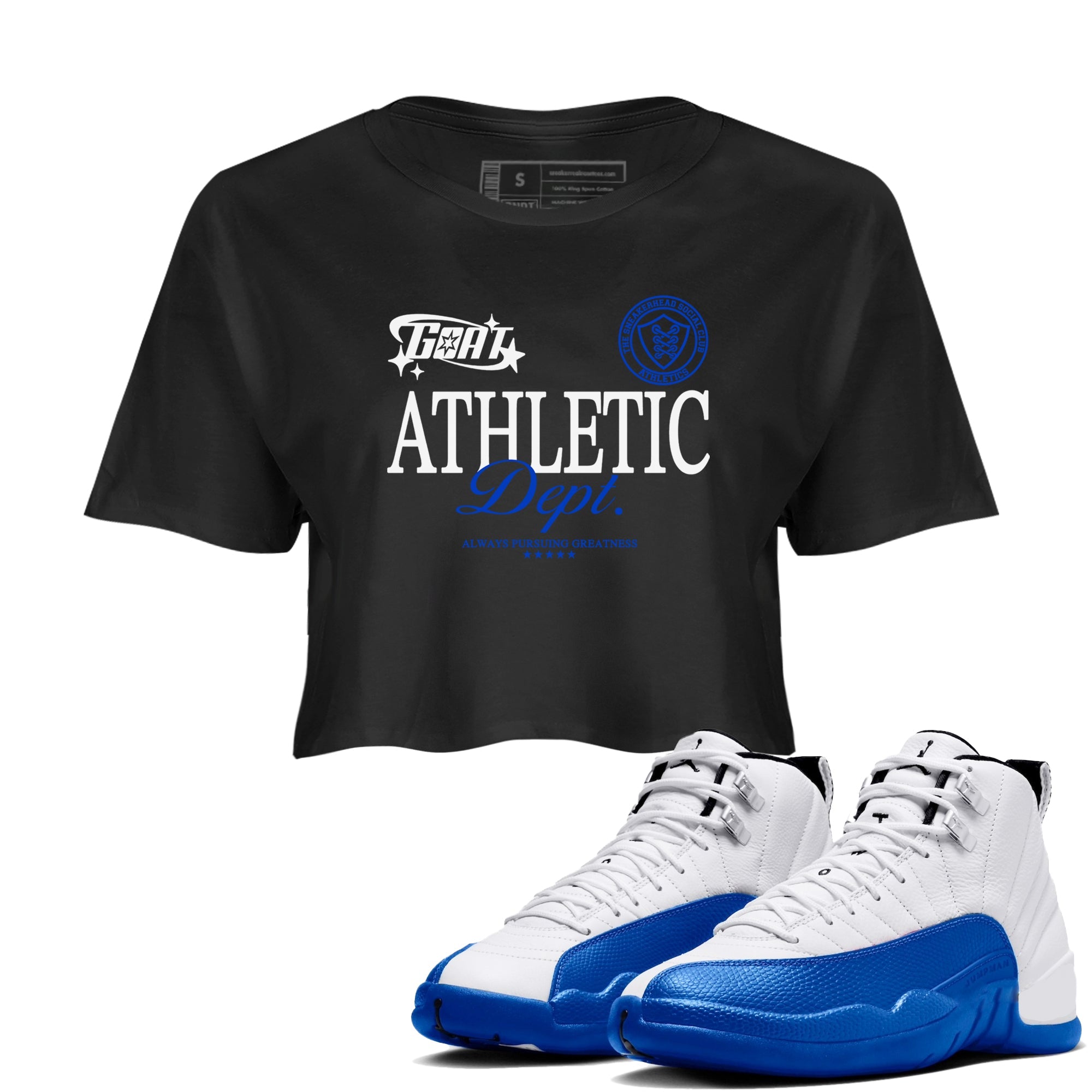 12s Blueberry shirts to match jordans Goat Athletic Dept sneaker match tees Air Jordan 12 Blueberry Drip Gear Zone unisex cotton Black 1 Crop Shirts