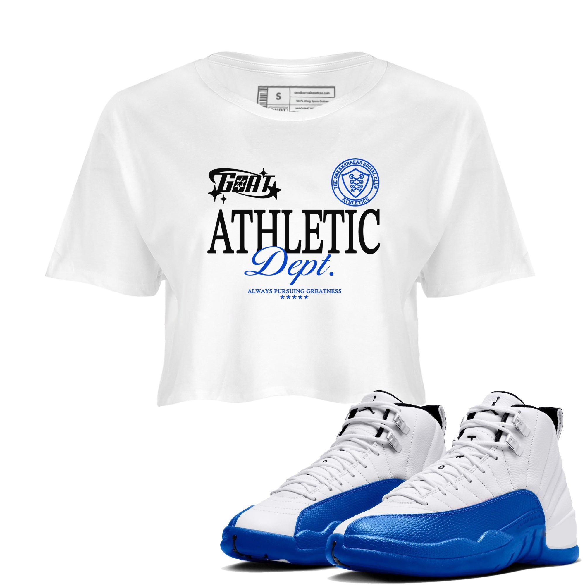 12s Blueberry shirts to match jordans Goat Athletic Dept sneaker match tees Air Jordan 12 Blueberry Drip Gear Zone unisex cotton White 1 Crop Shirts
