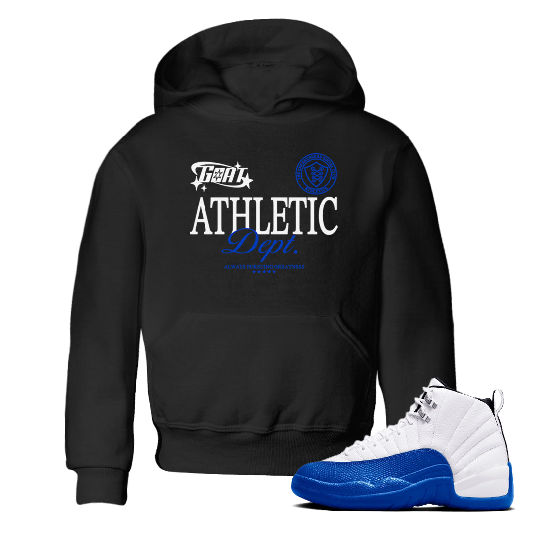 12s Blueberry shirts to match jordans Goat Athletic Dept sneaker match tees Air Jordan 12 Blueberry Drip Gear Zone Youth Baby Black 1 crew neck shirts