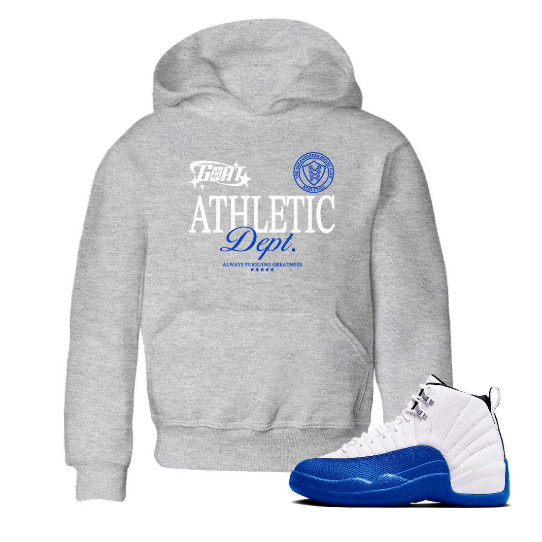 12s Blueberry shirts to match jordans Goat Athletic Dept sneaker match tees Air Jordan 12 Blueberry Drip Gear Zone Youth Baby Heather Grey 1 crew neck shirts