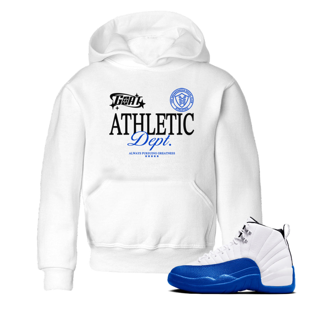 12s Blueberry shirts to match jordans Goat Athletic Dept sneaker match tees Air Jordan 12 Blueberry Drip Gear Zone Youth Baby White 1 crew neck shirts