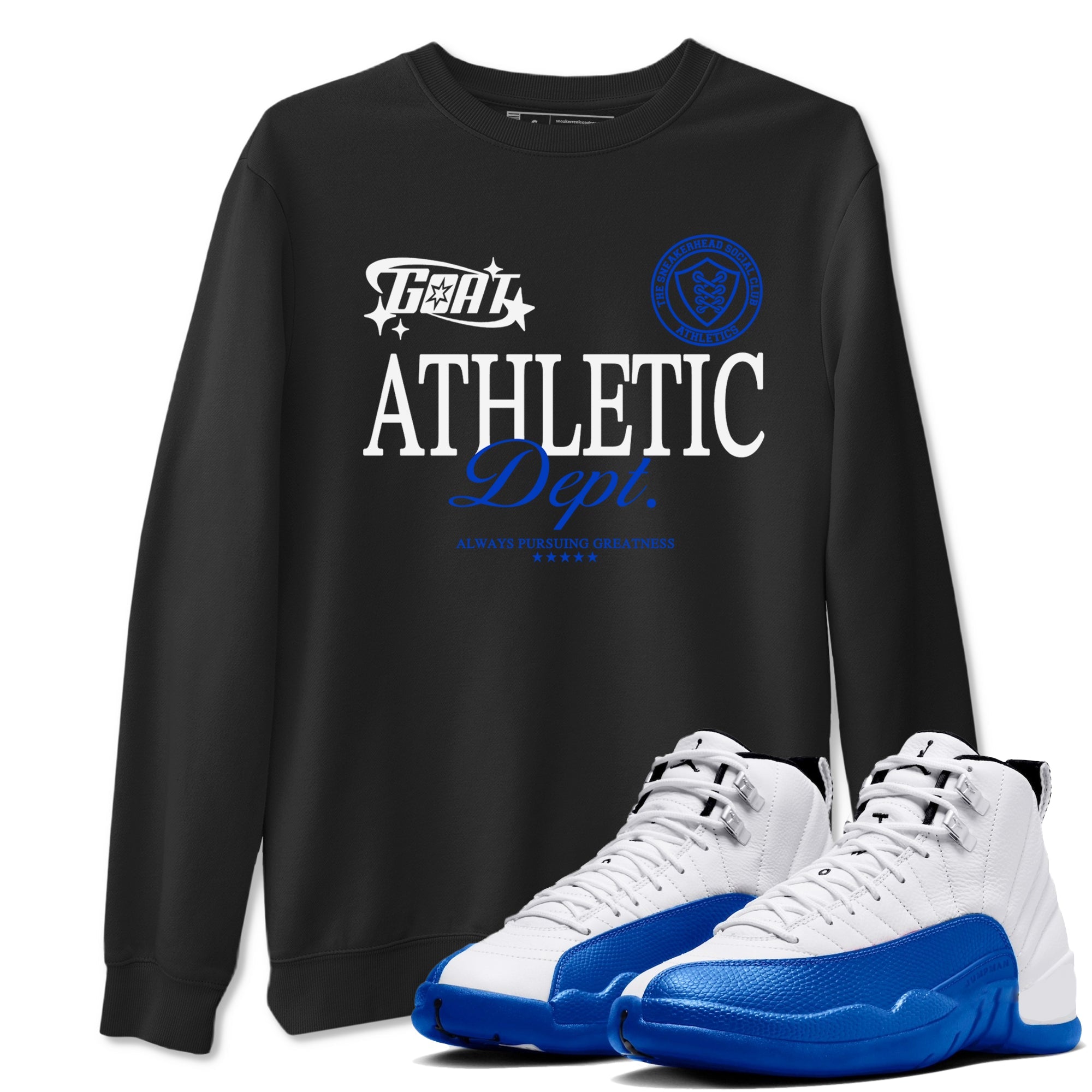 12s Blueberry shirts to match jordans Goat Athletic Dept sneaker match tees Air Jordan 12 Blueberry Drip Gear Zone unisex cotton Black 1 crew neck shirts